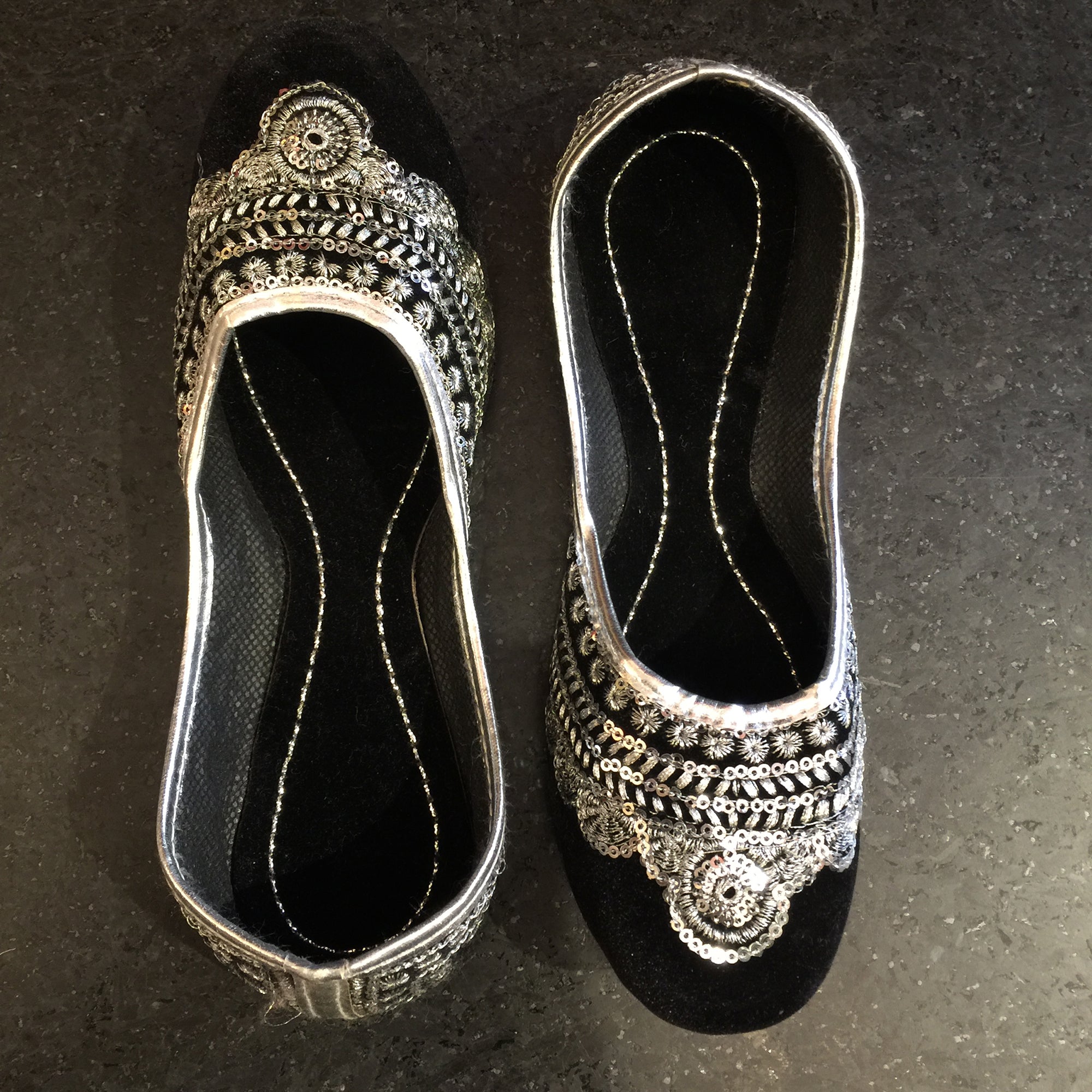 Black Velvet Jutti with Silver Sequins - Vintage India NYC