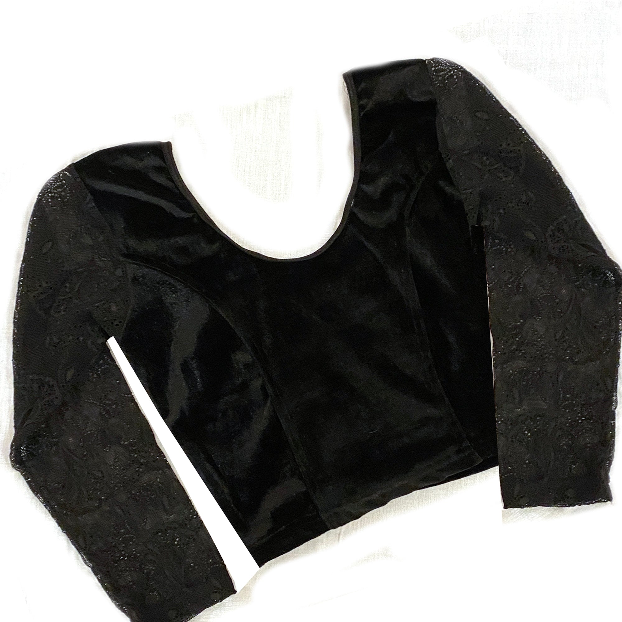 Velvet Stretch Top with Lace Sleeves - Vintage India NYC