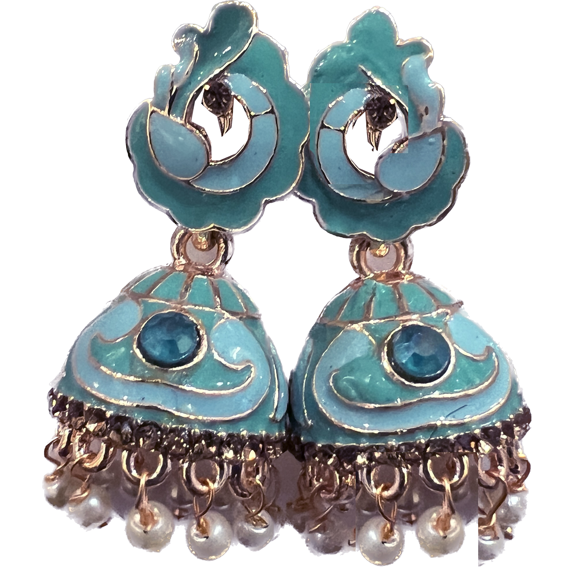 Blue Enamel Jhumki Earrings- Many Styles - Vintage India NYC