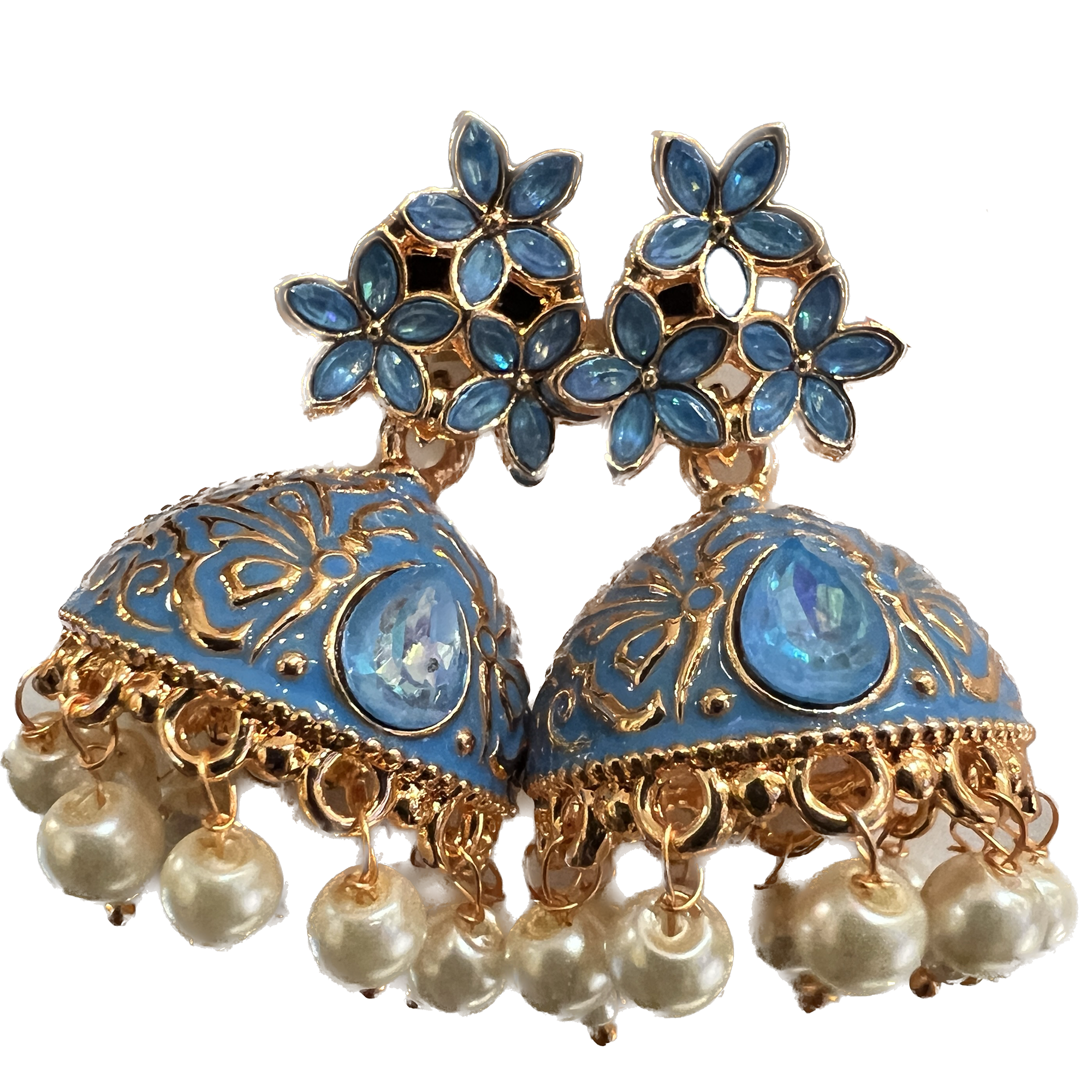 Blue Enamel Jhumki Earrings- Many Styles - Vintage India NYC