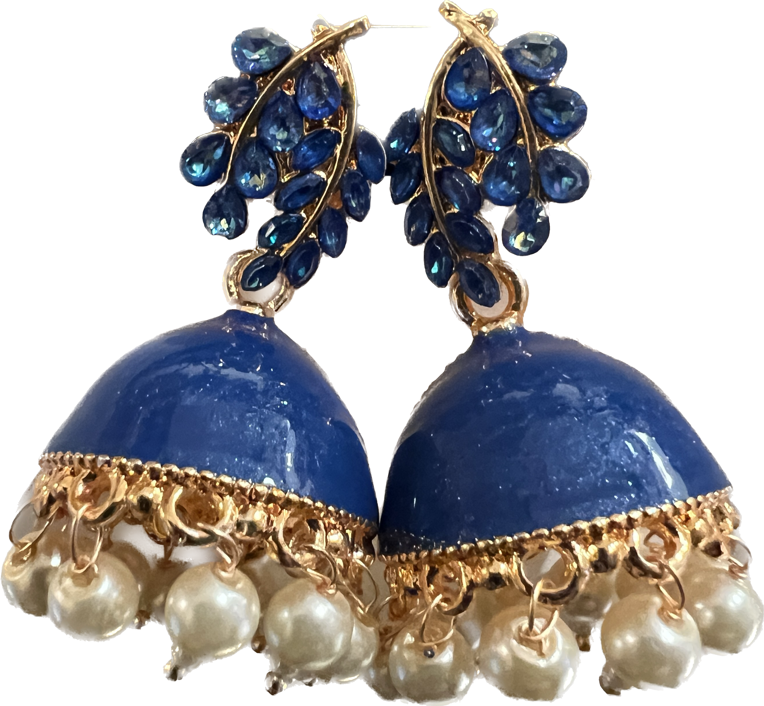 Blue Enamel Jhumki Earrings- Many Styles - Vintage India NYC