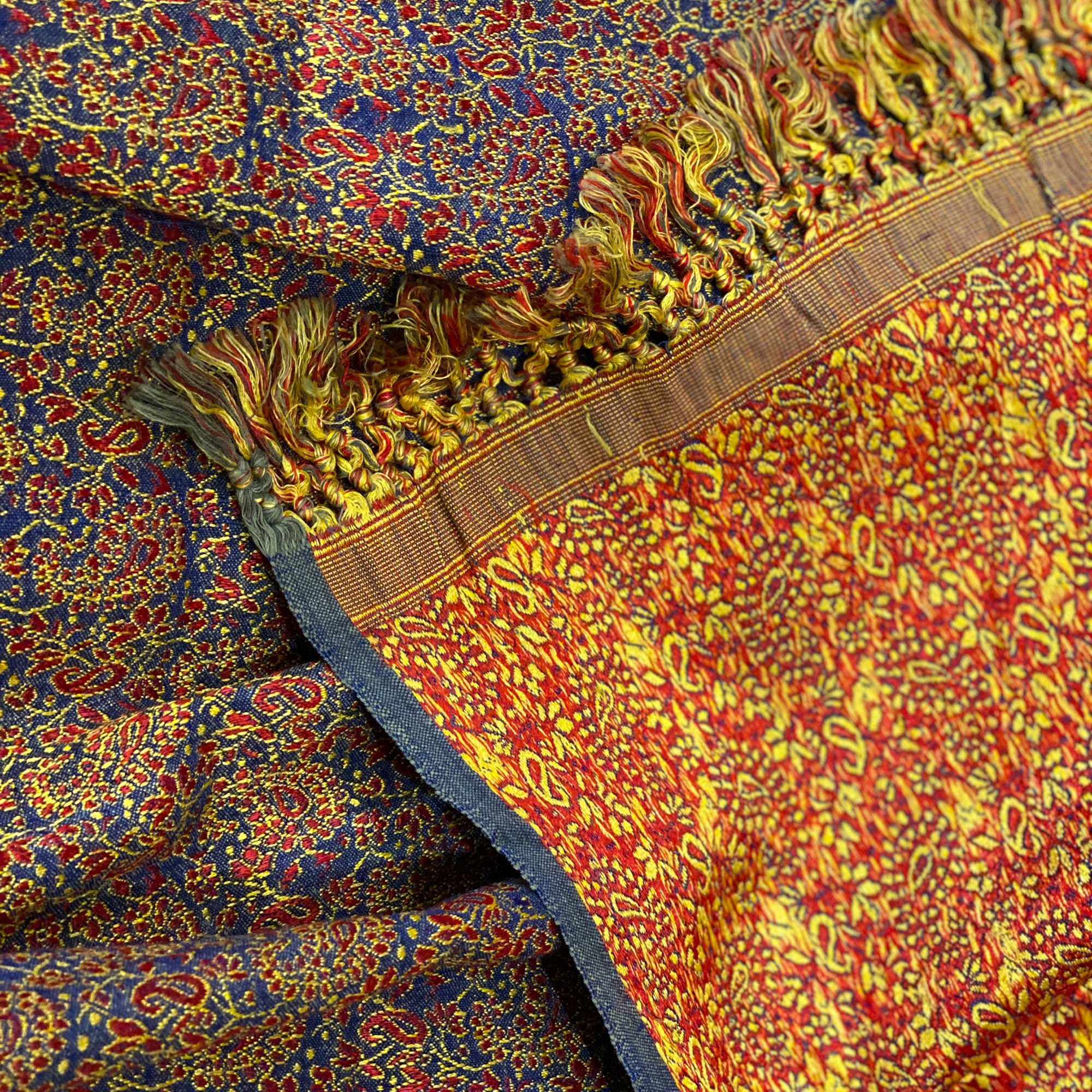 Handwoven Silk & Wool Jamawar Shawl - Vintage India NYC