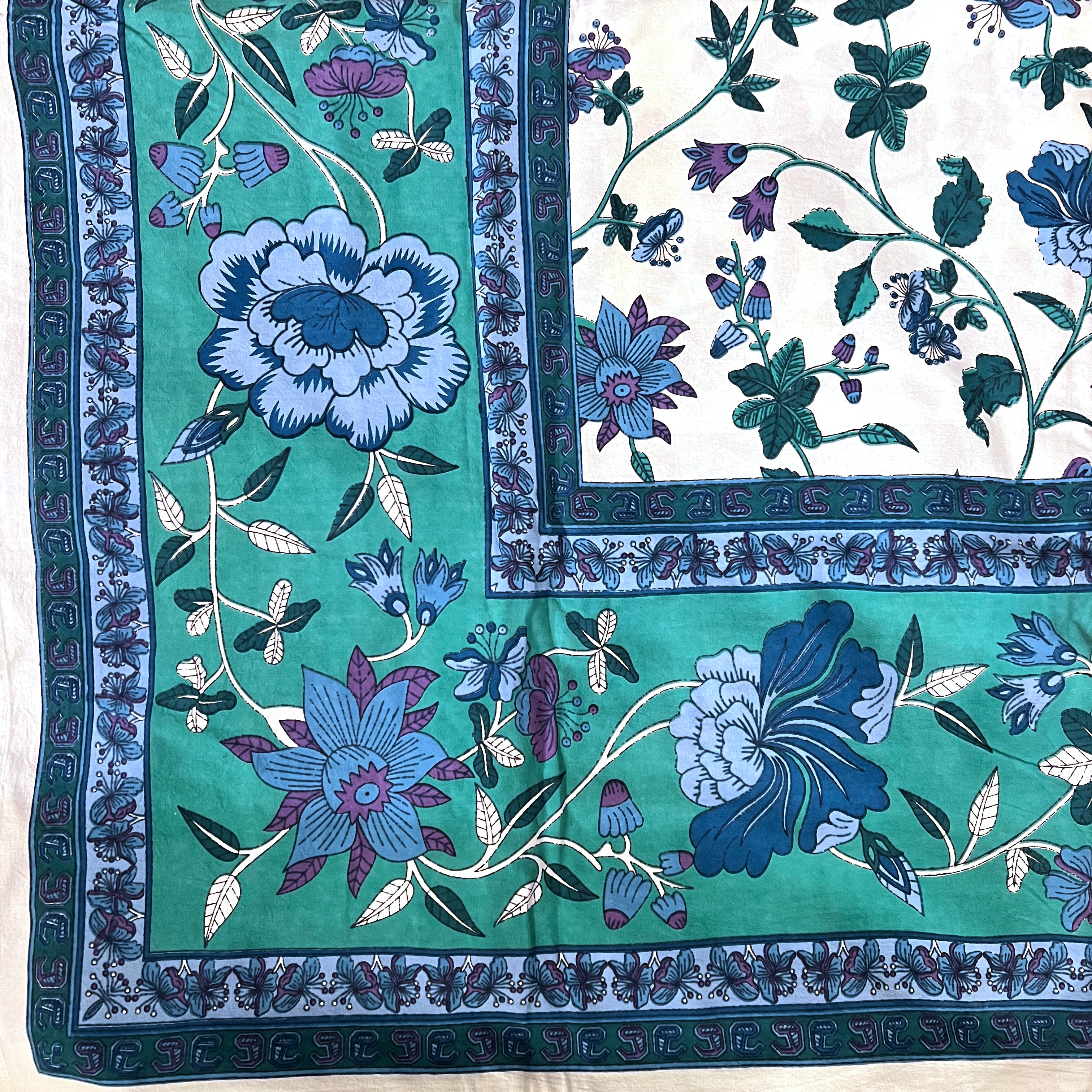 LH Blue & Turquoise Floral Bedcover-Queen - Vintage India NYC