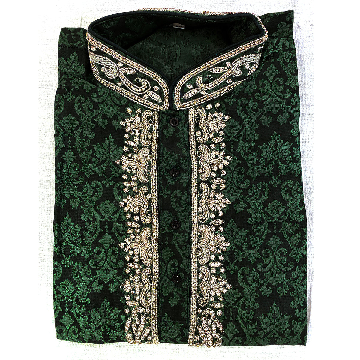 DT Dark Green Brocade Short Kurta - Vintage India NYC