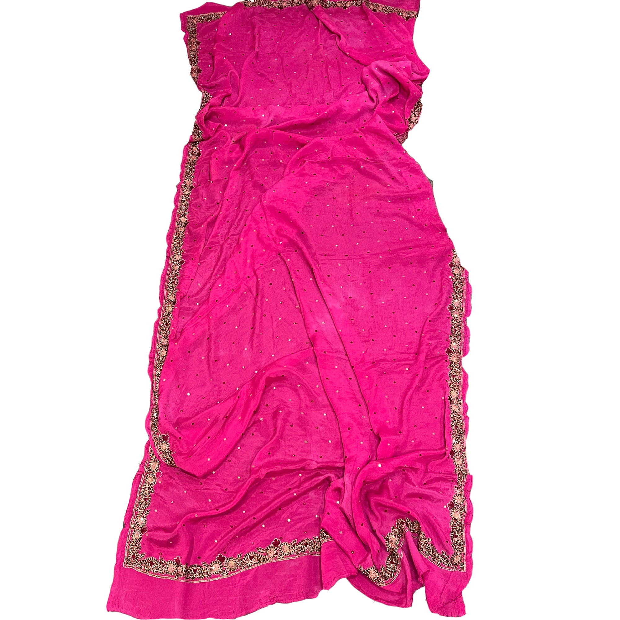 Vintage Bright Pink Dupatta Scarf 8709 - Vintage India NYC