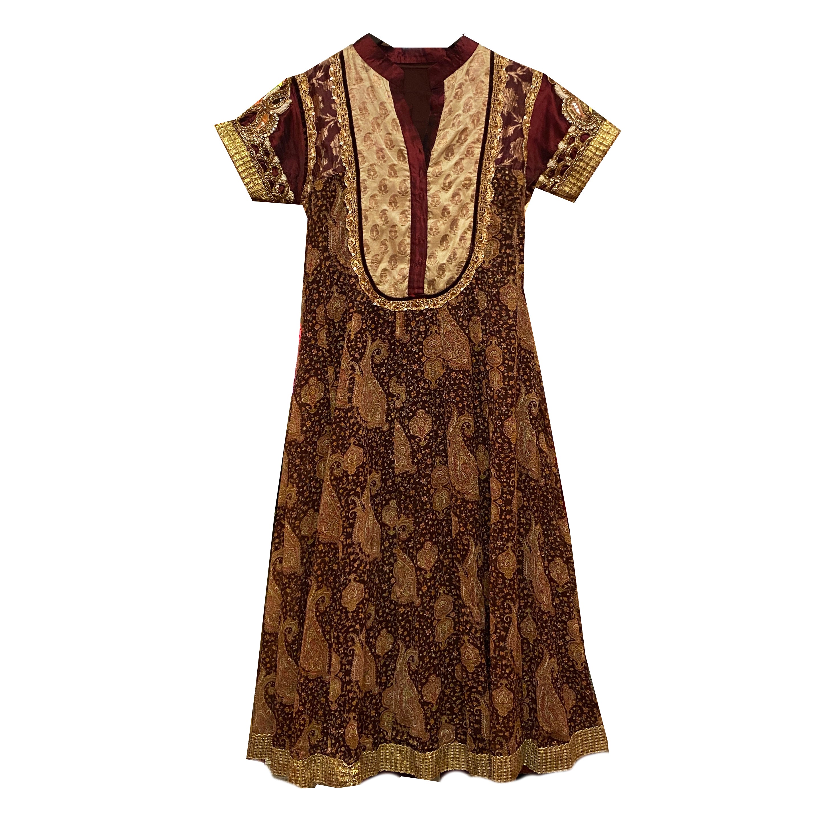 Maroon & Brown Paisley Dress - Vintage India NYC