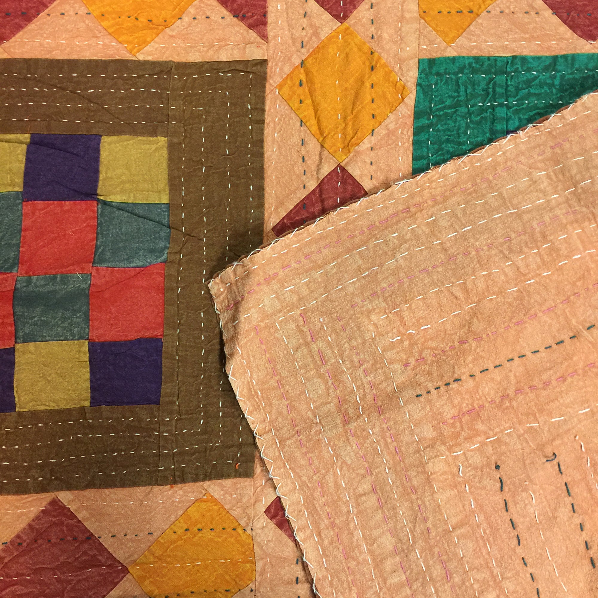 Checkered Patchwork Kantha Quilt-6 colors - Vintage India NYC