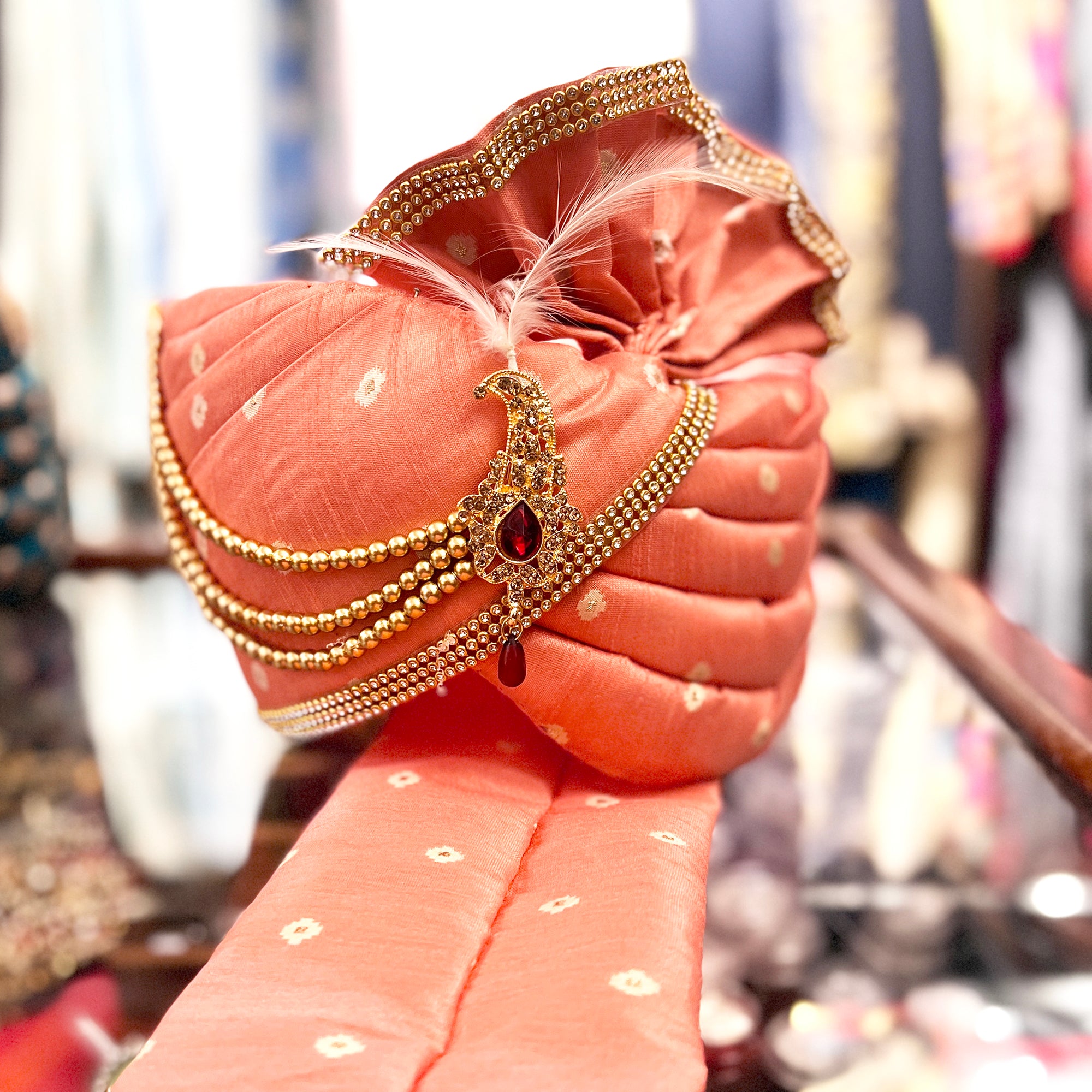 Indian Wedding Turban-Coral - Vintage India NYC
