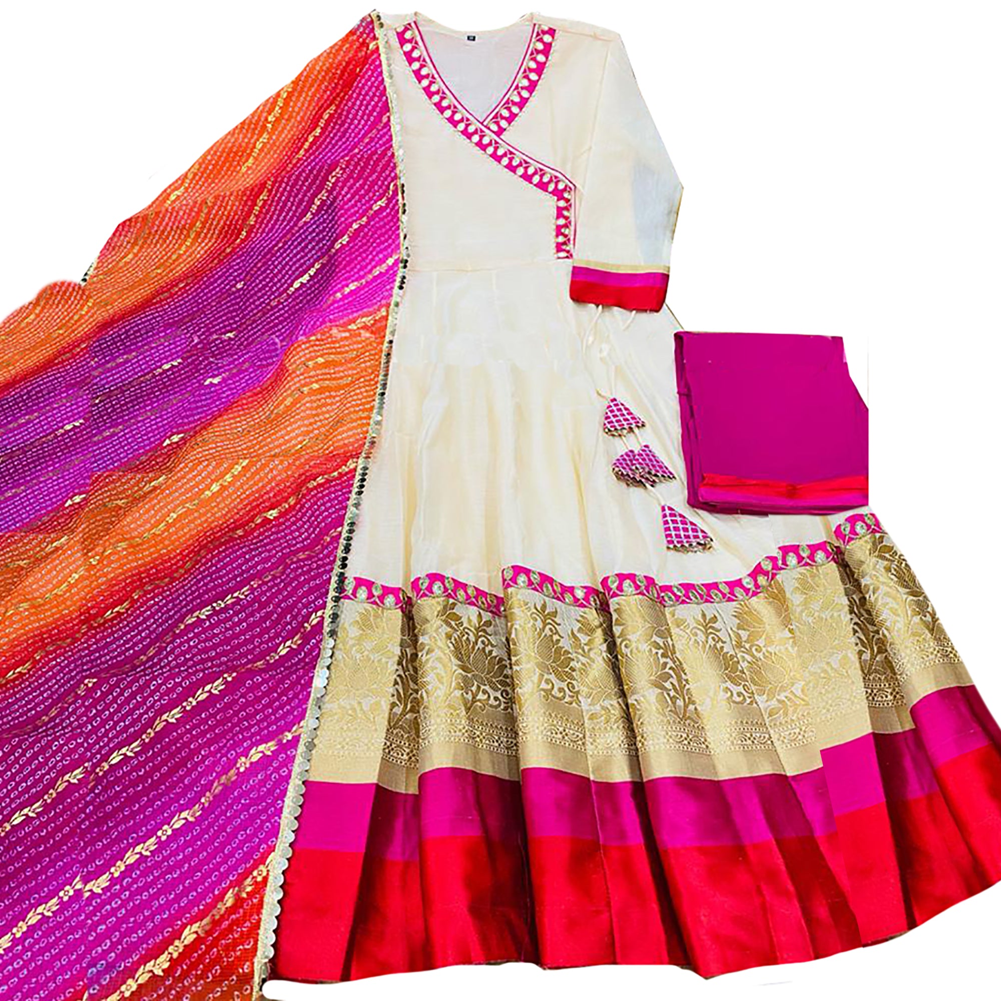 SH Cream and Pink Angrakha Dress - Vintage India NYC