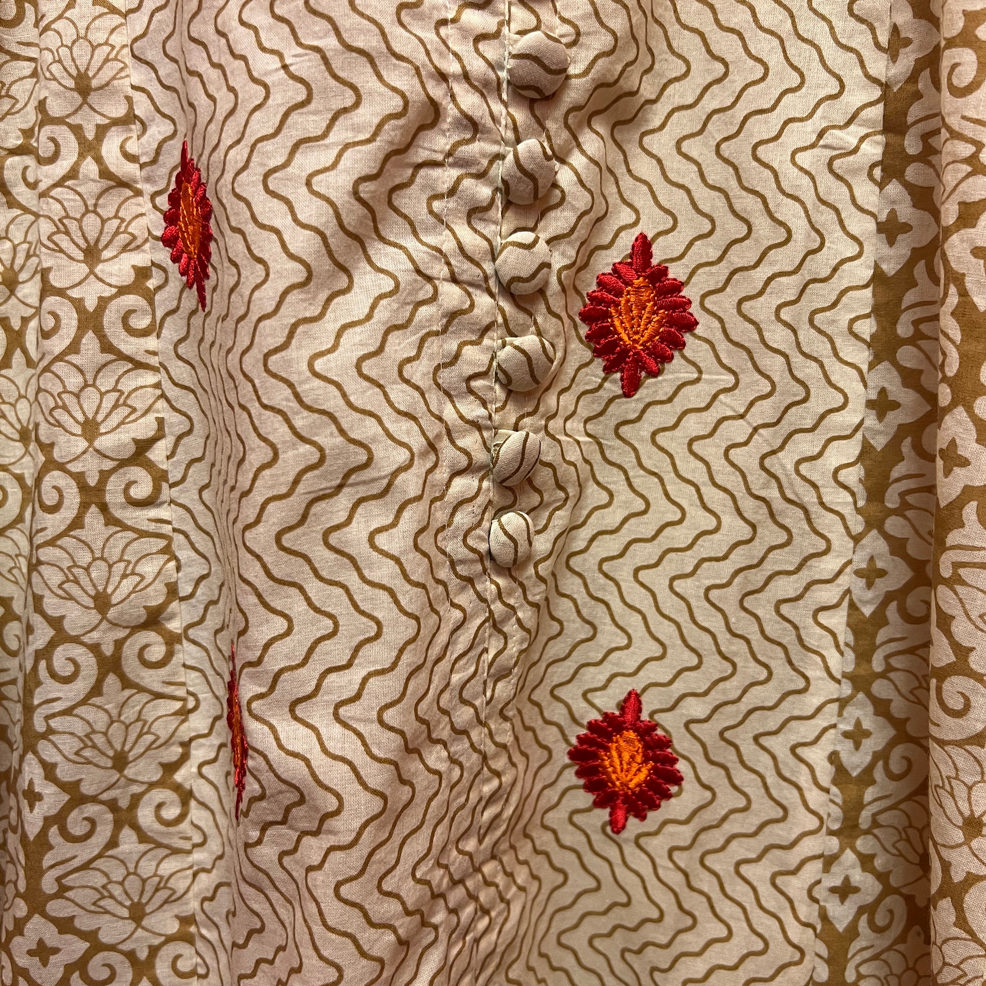 Tan and Cream Lond kurta with Embroidery - Vintage India NYC