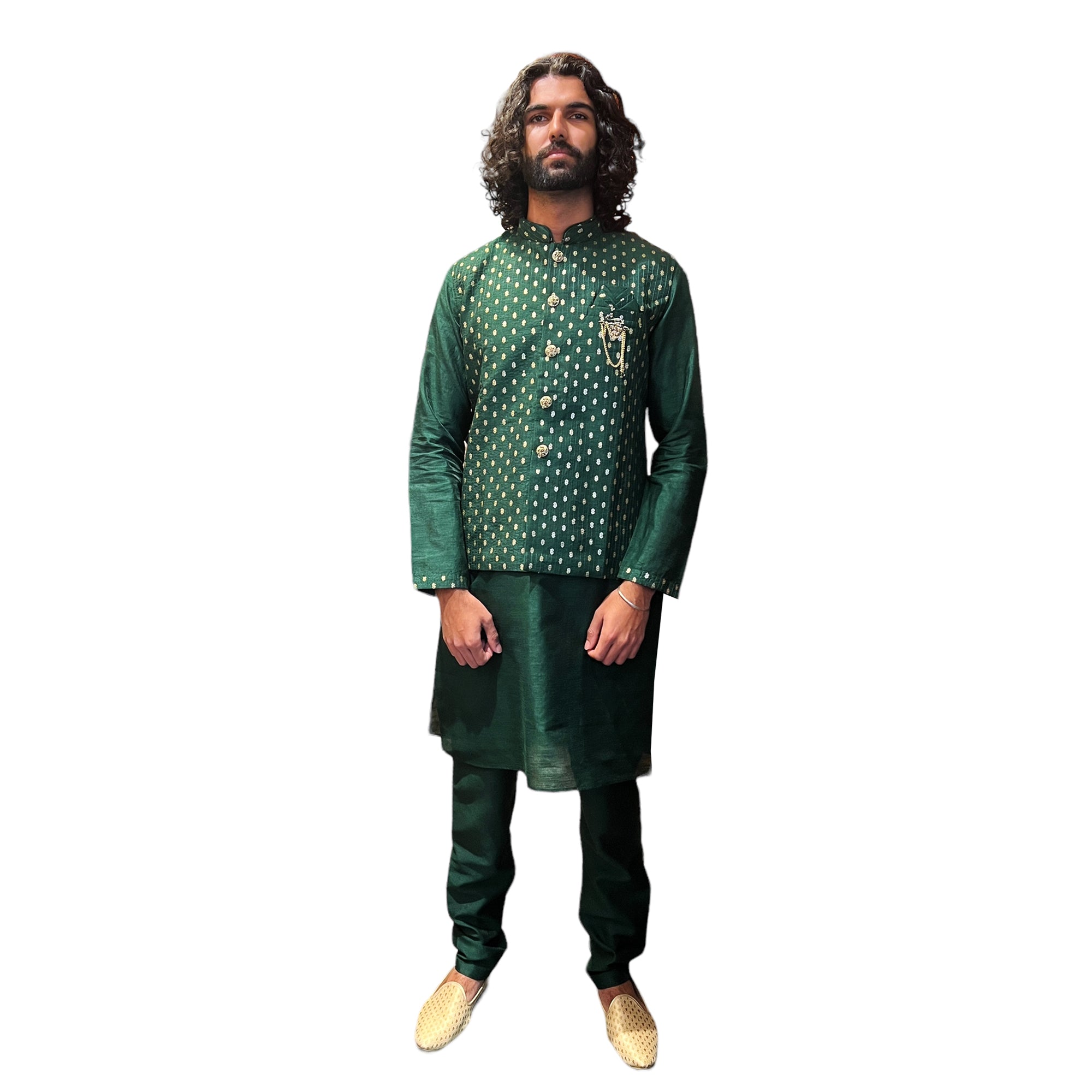YD Dark Green Sequin Vest Set - Vintage India NYC