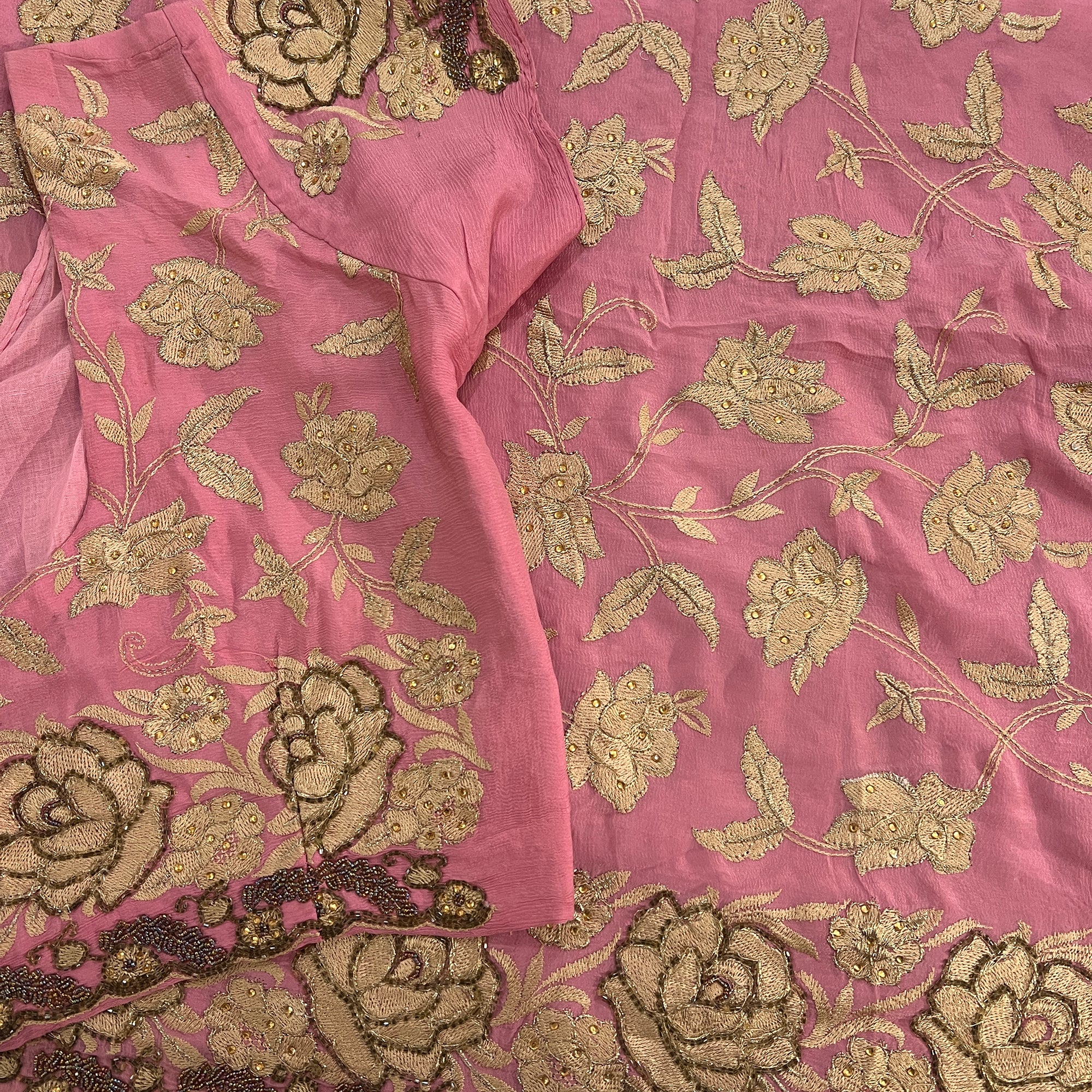 Heavy Work Dusty Pink Silk Georgette Saree - Vintage India NYC