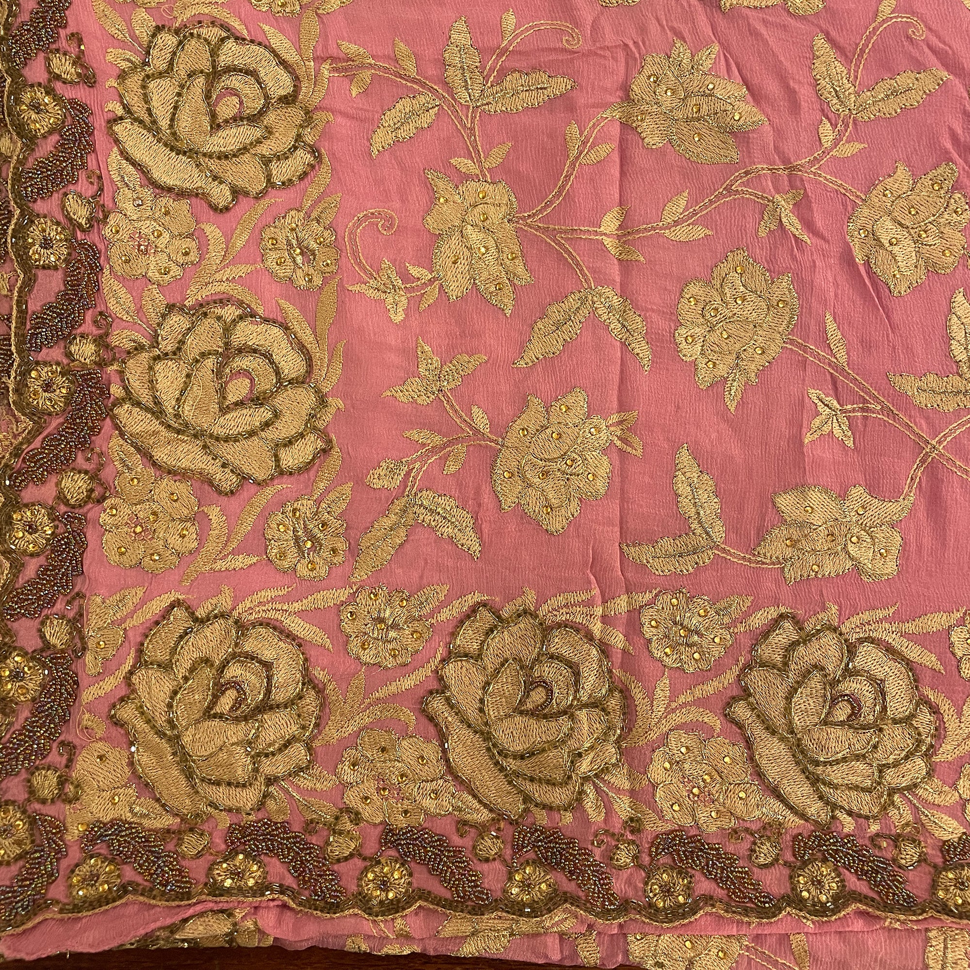 Heavy Work Dusty Pink Silk Georgette Saree - Vintage India NYC