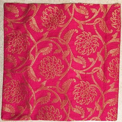 Fuschia and gold silk pillowcover 12 x 12 - Vintage India NYC
