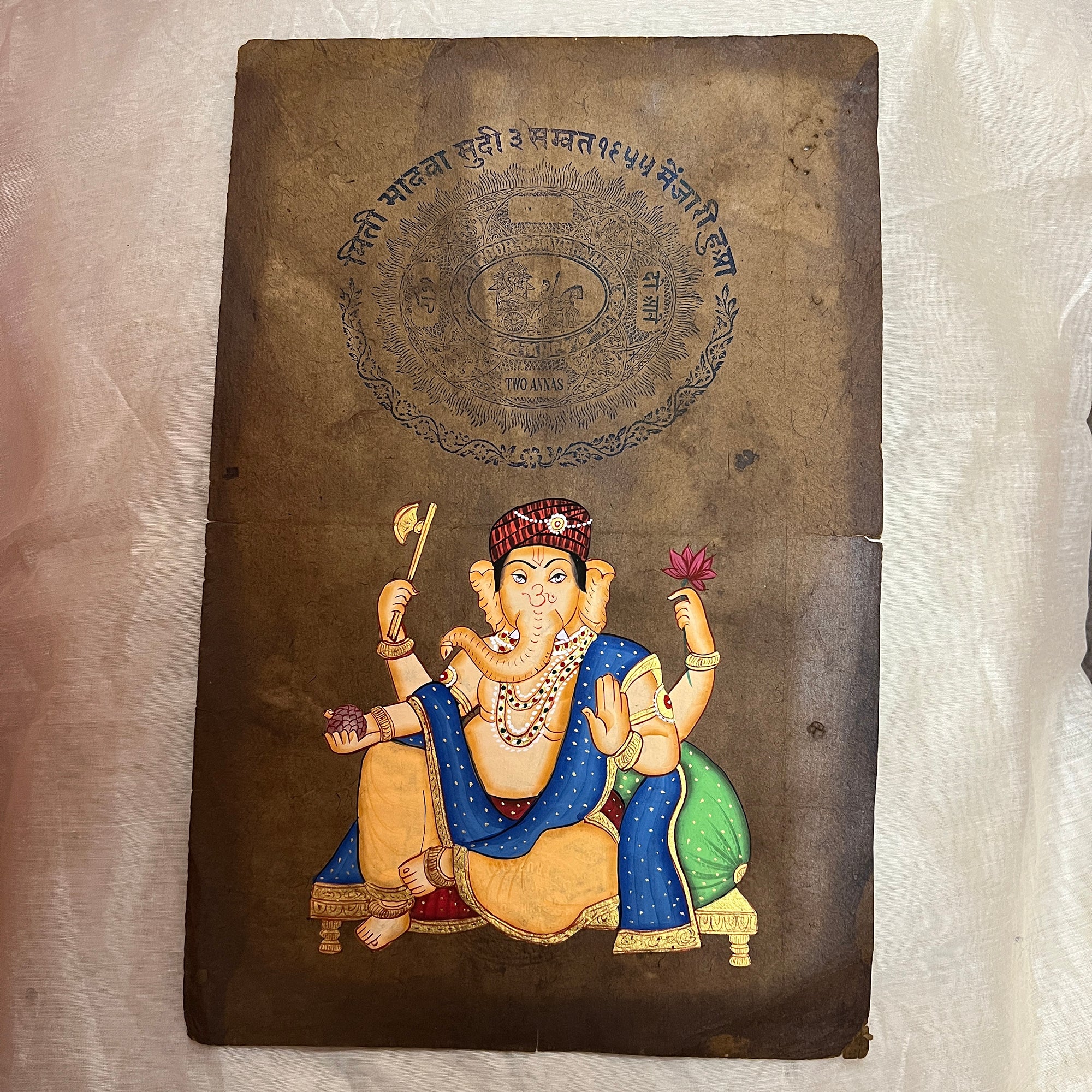 Vintage Hand Painted Seated Ganesh Paintings - Vintage India NYC