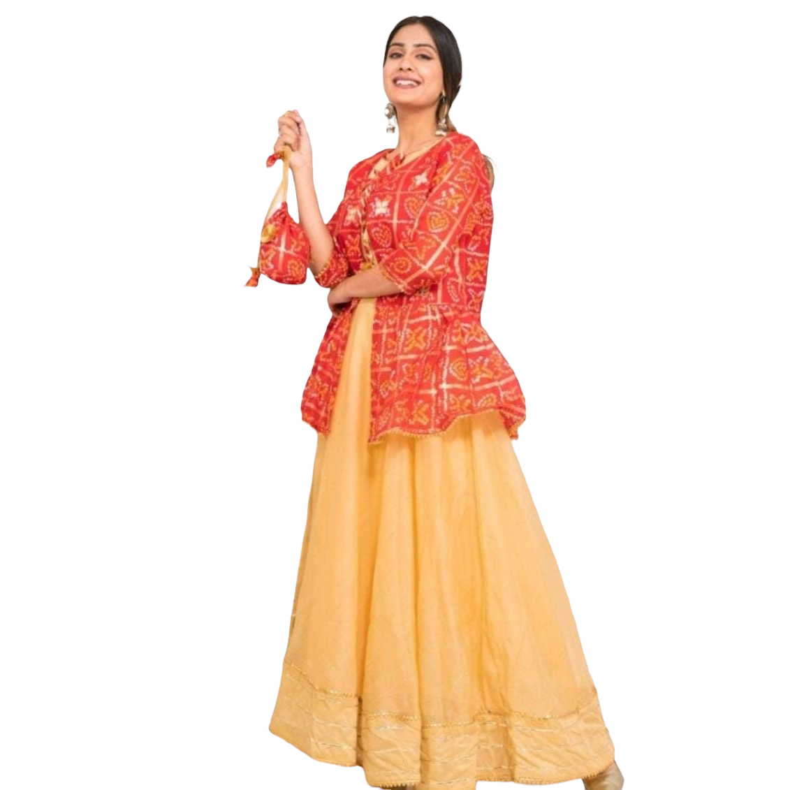Gold Anarkali with Red Bandhani Jacket - Vintage India NYC