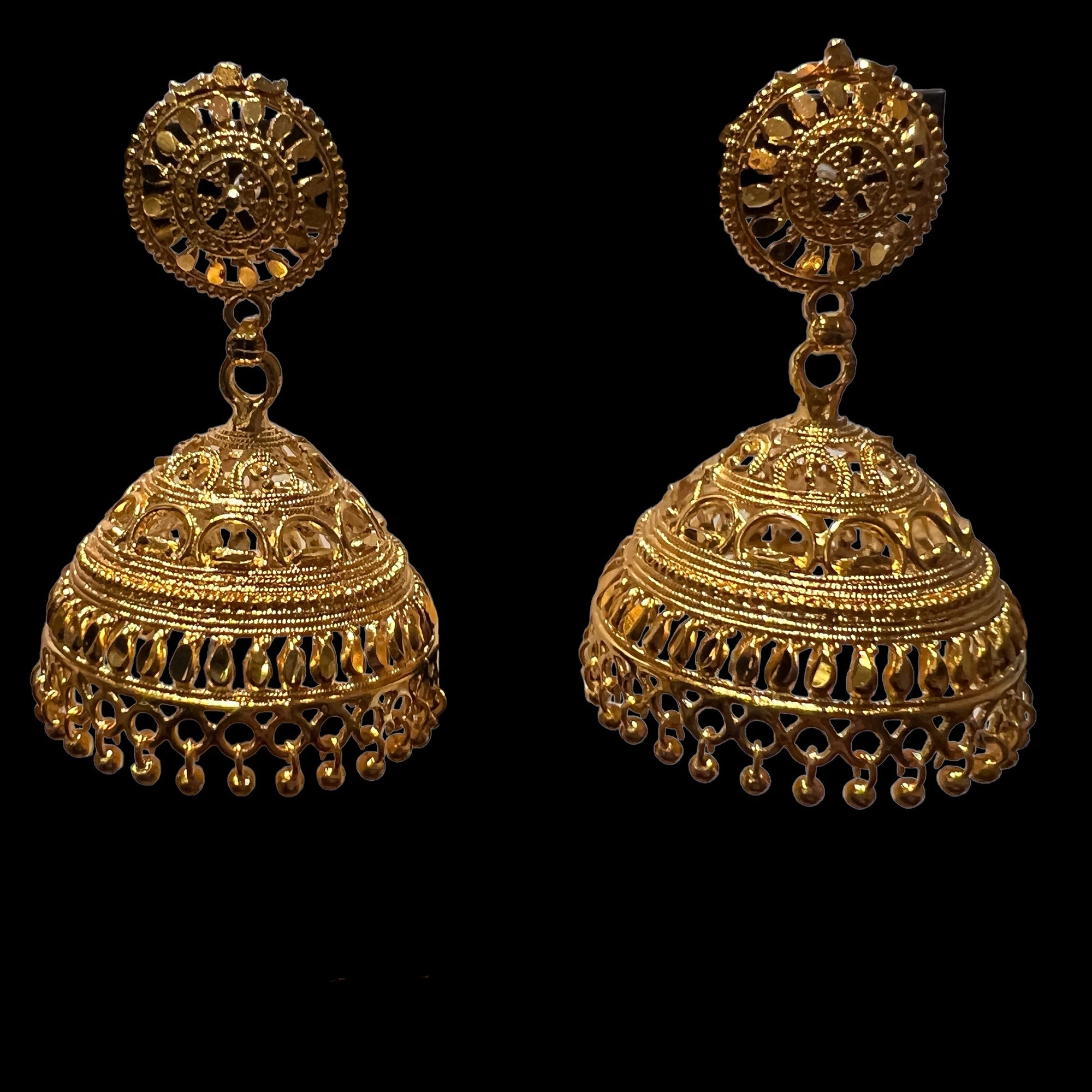Large Gold Jhumka Earrings - Vintage India NYC
