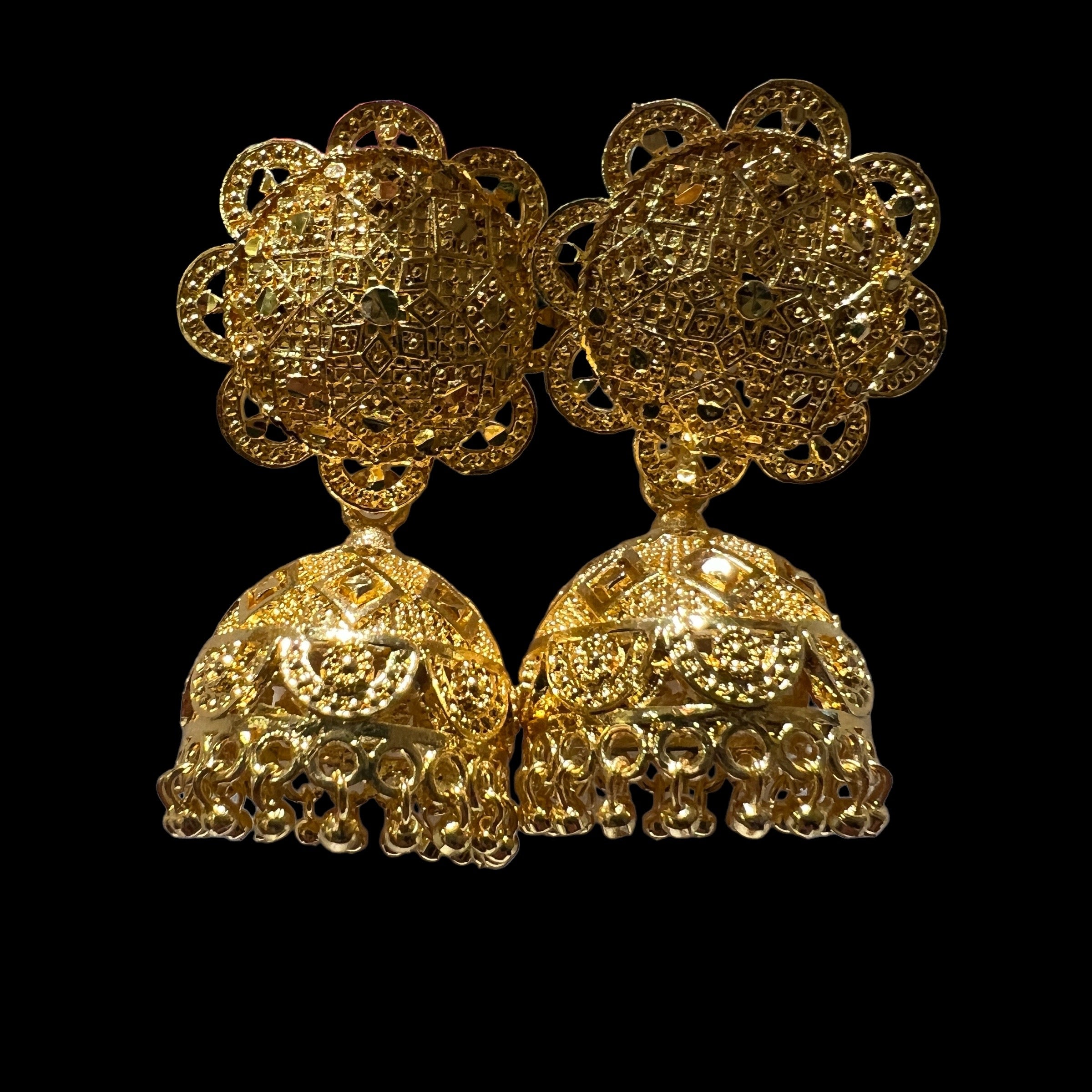 Gold Jhumka Earrings 1102 - Vintage India NYC