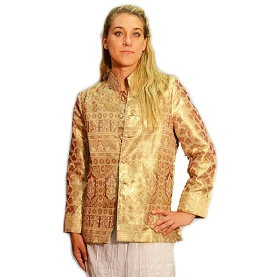 Hand made Gold Silk Nehru Jacket - Vintage India NYC