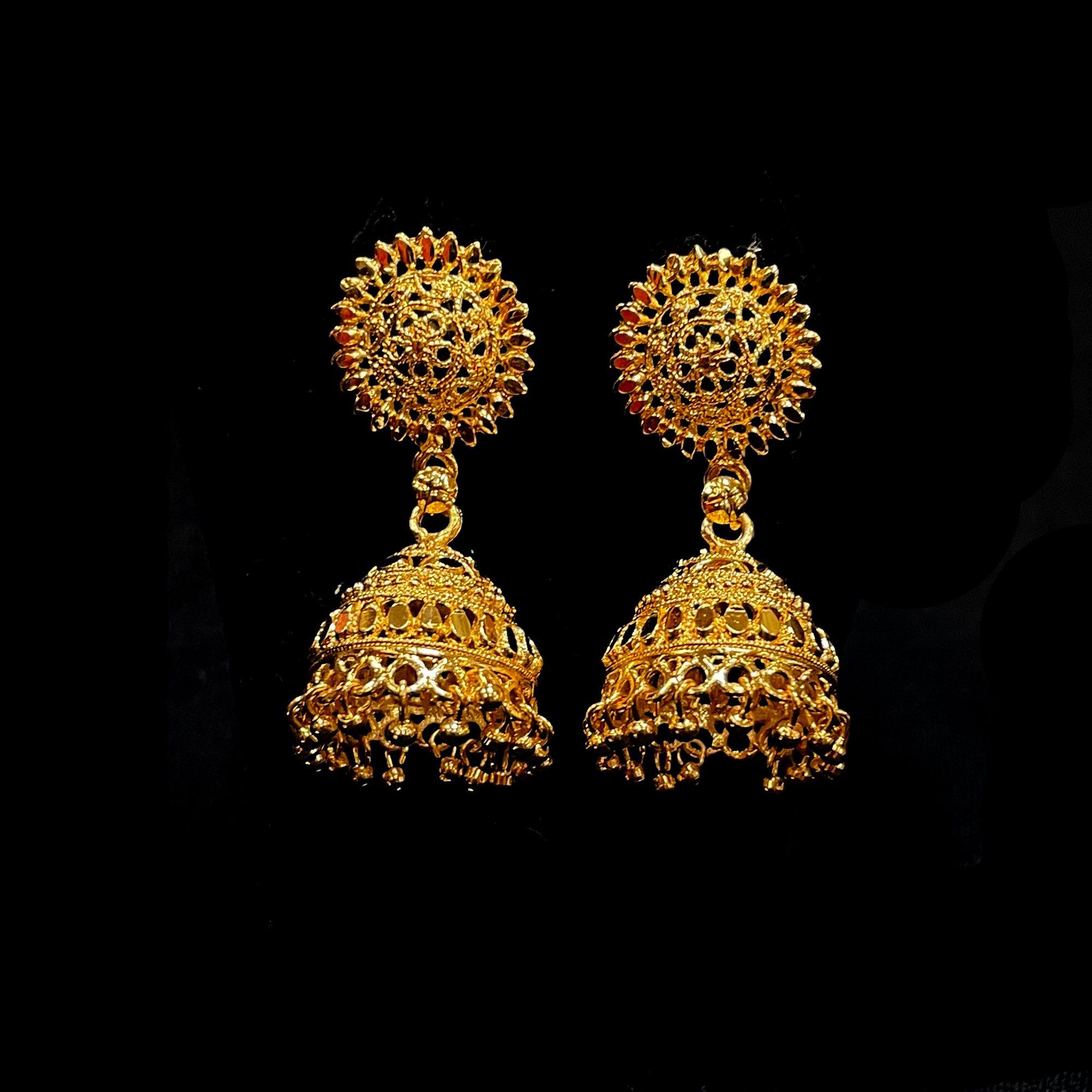 Jhumka Gold Earrings 206 - Vintage India NYC