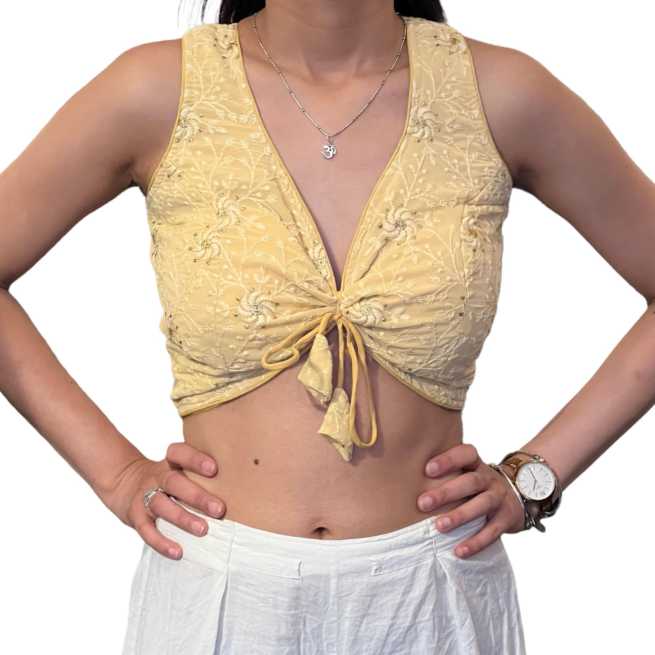 Light Gold Embroidered Choli Blouse - Vintage India NYC
