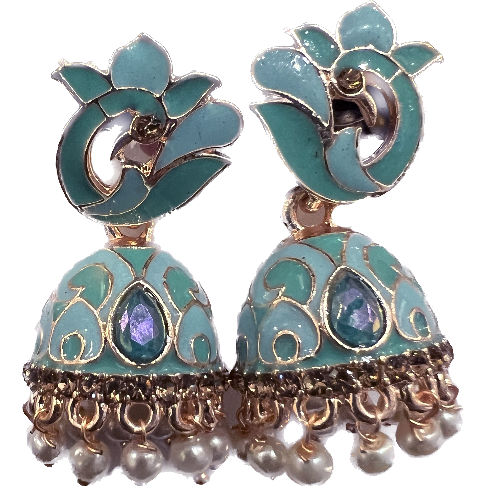 Blue Enamel Jhumki Earrings- Many Styles - Vintage India NYC