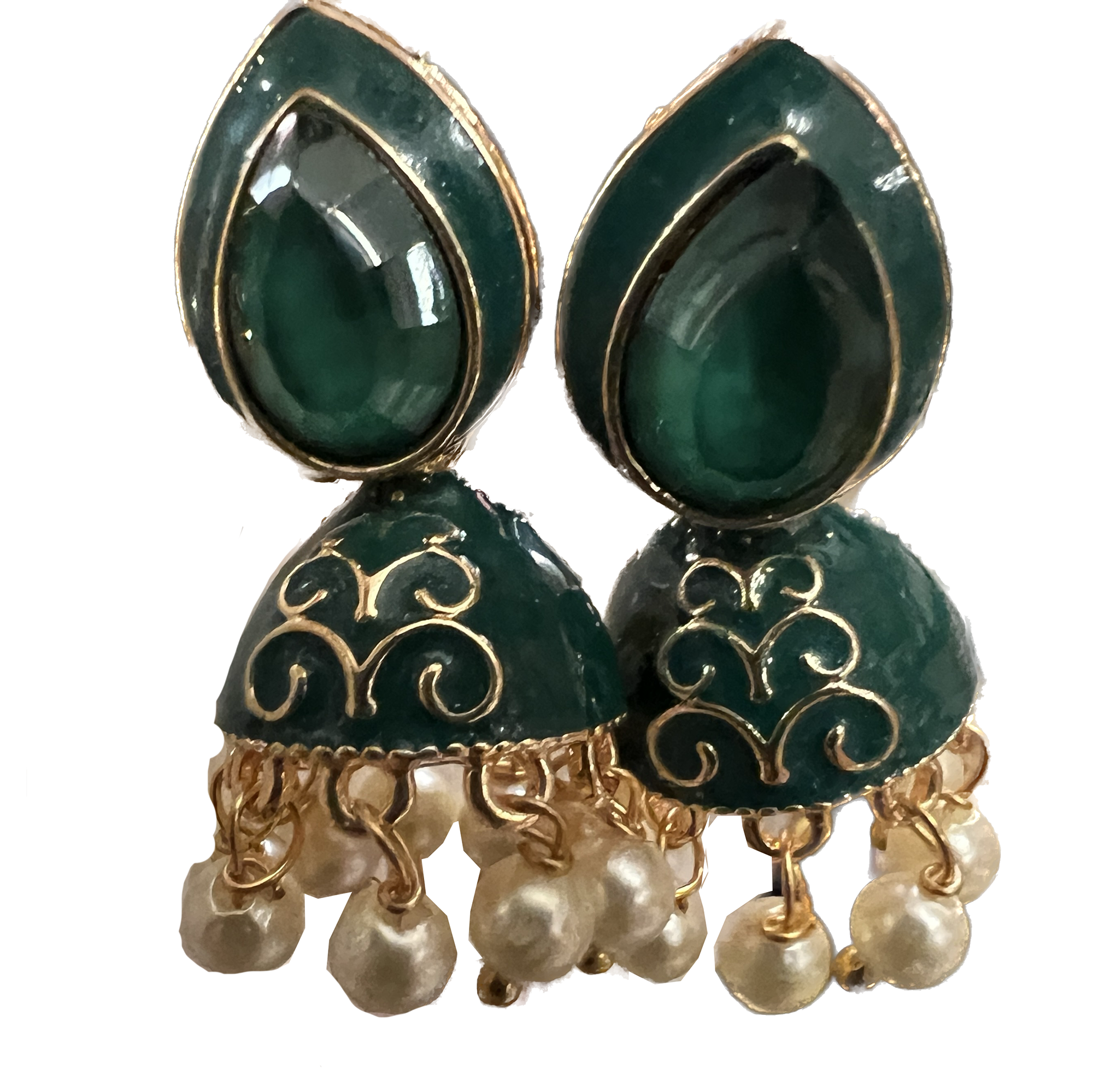 Green Enamel Jhumki Earrings- Many Styles - Vintage India NYC