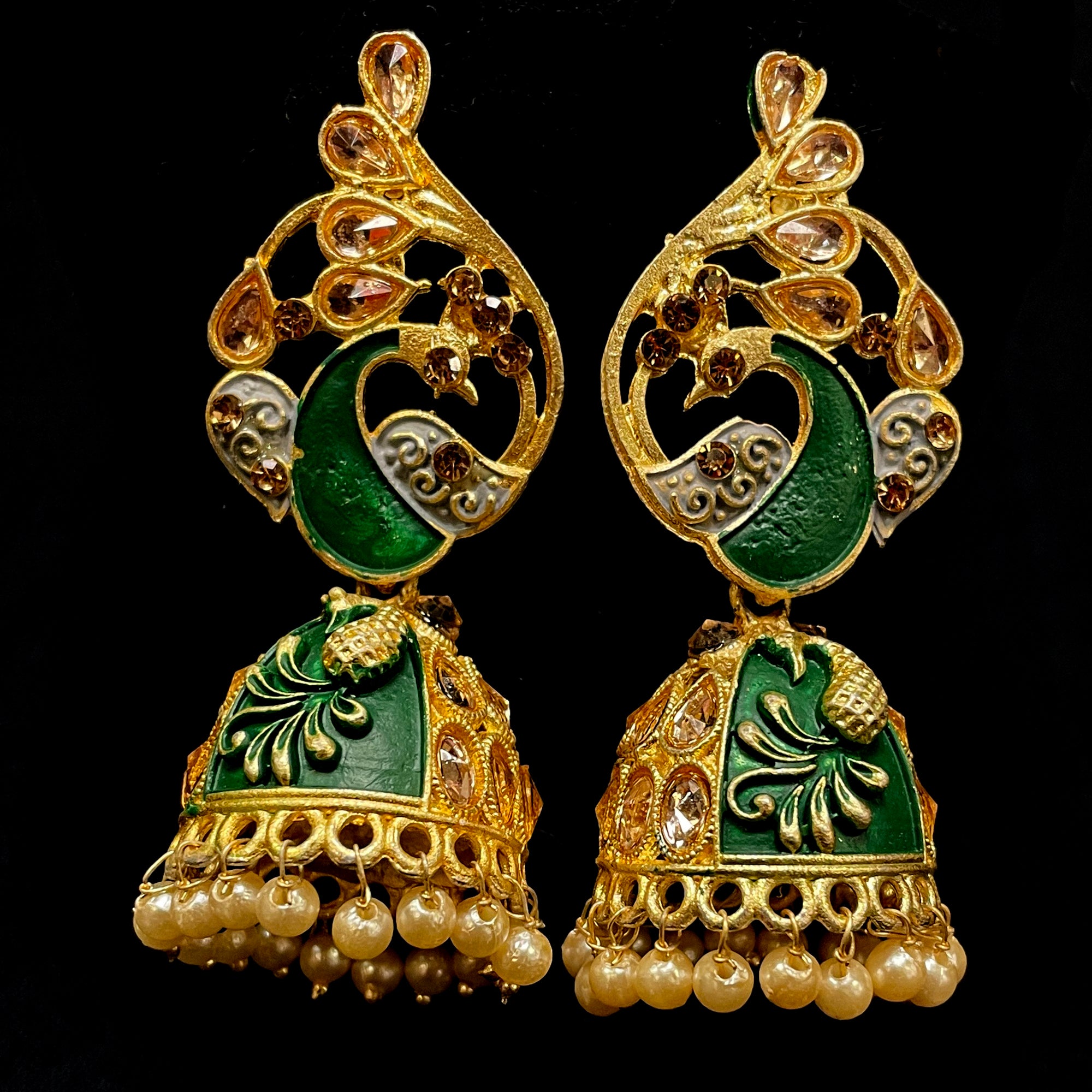 Enamel Jhumki Earrings-5 Colors - Vintage India NYC