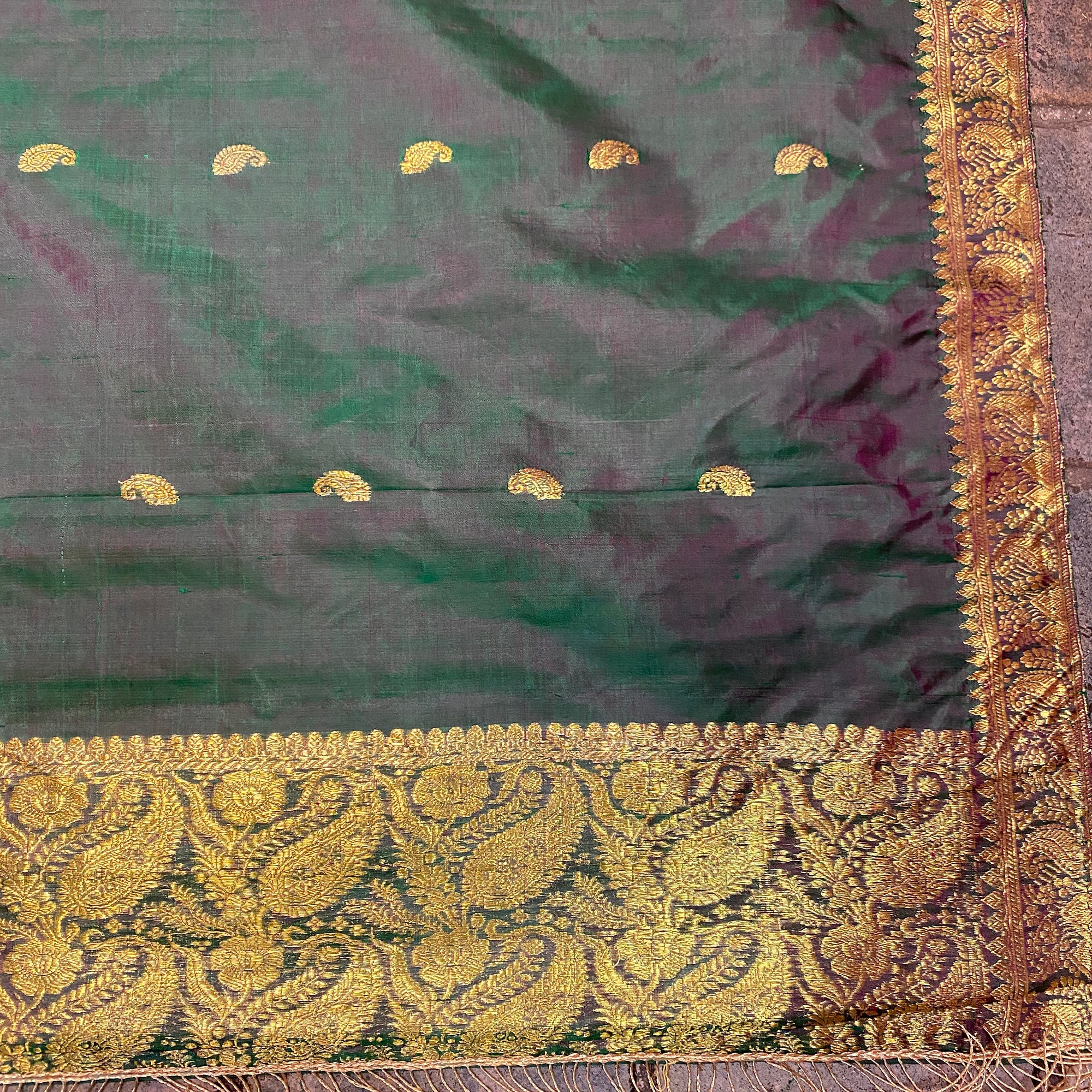 Handwoven Pure Silk and Gold Zari Dupatta Stoles-Many Colors - Vintage India NYC