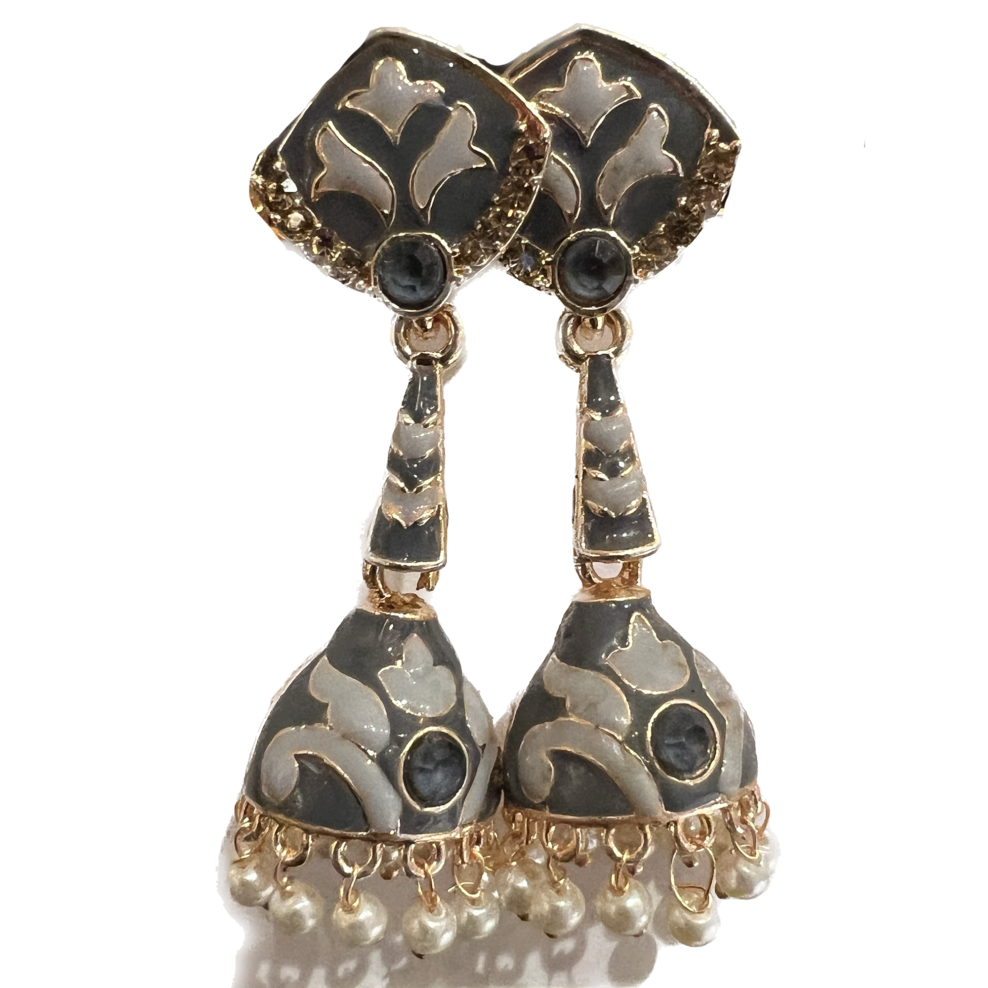 Grey Enamel Jhumki Earrings- Many Styles - Vintage India NYC