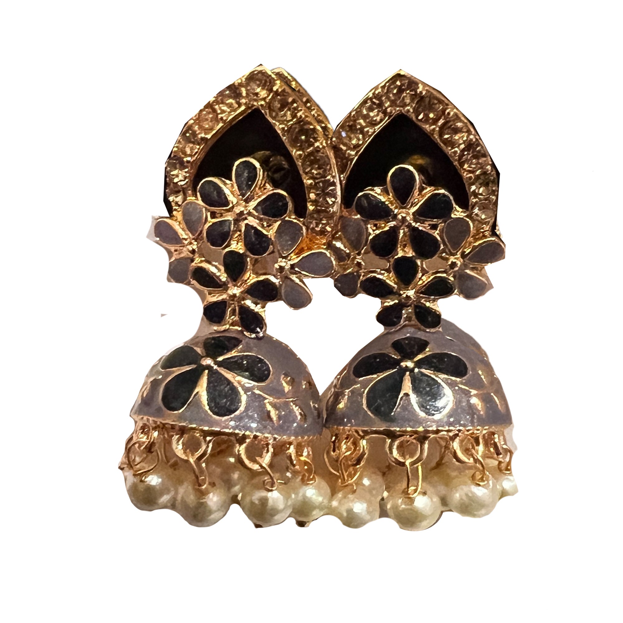 Grey Enamel Jhumki Earrings- Many Styles - Vintage India NYC