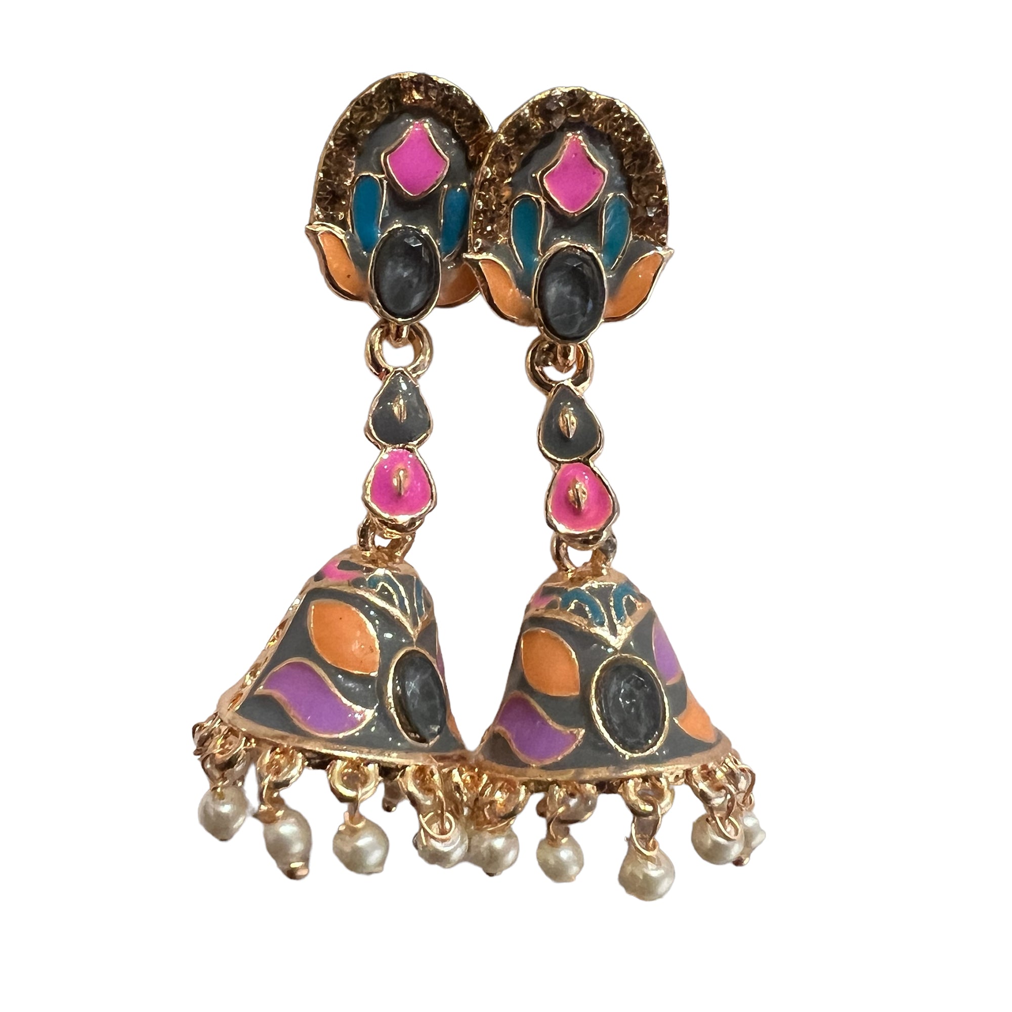 Grey Enamel Jhumki Earrings- Many Styles - Vintage India NYC