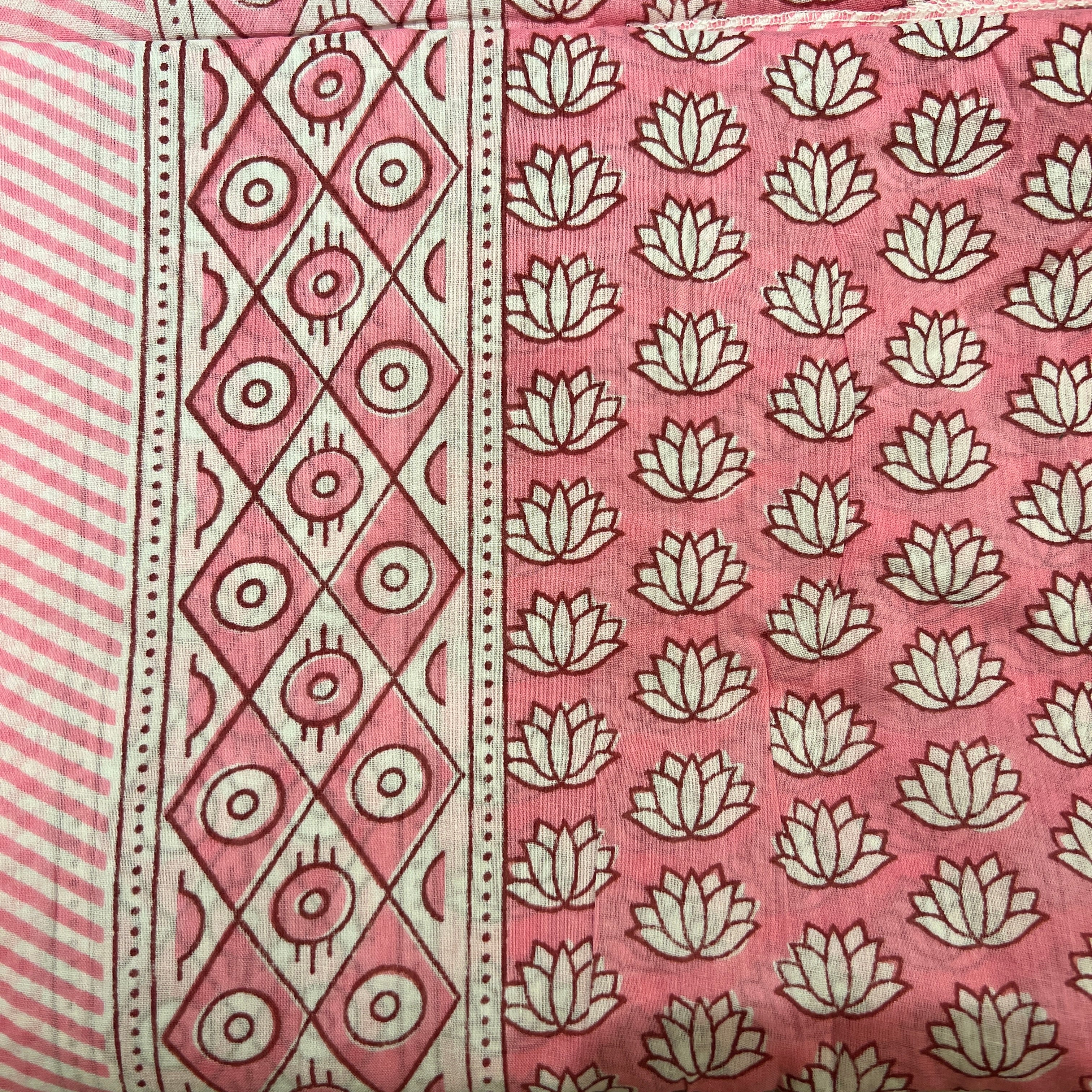 Hand Blockprint Sarong/Scarf- Grey Pink - Vintage India NYC