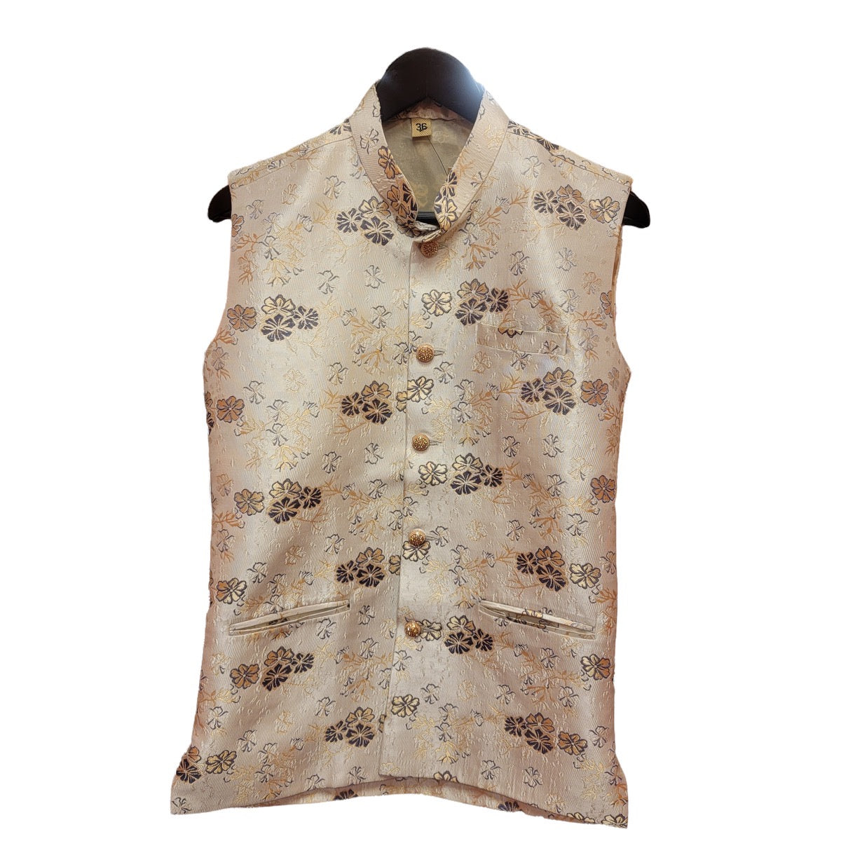 Yd Ivory & Navy floral brocade vest - Vintage India NYC