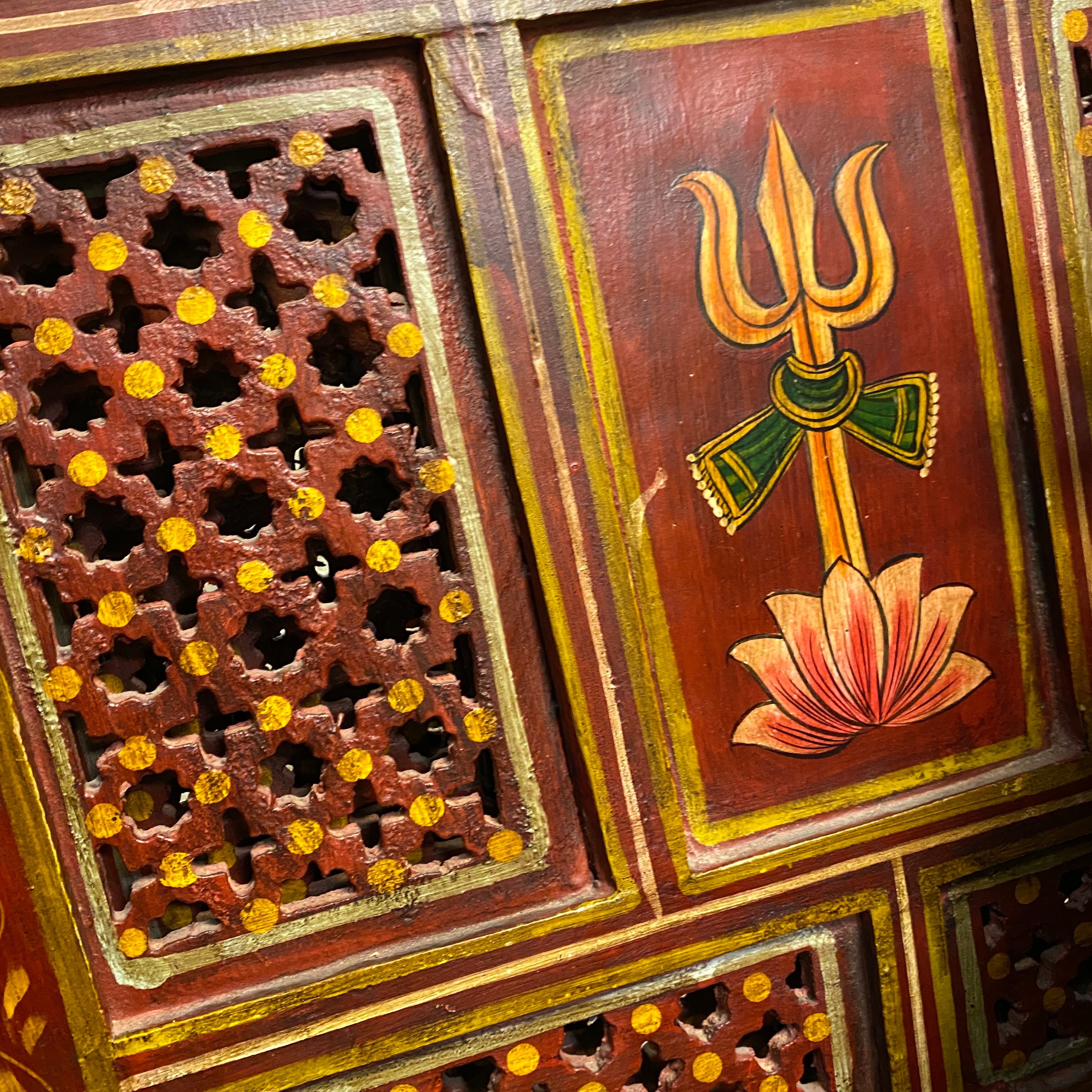 Hand Carved, Hand Painted Wooden Divider - Vintage India NYC