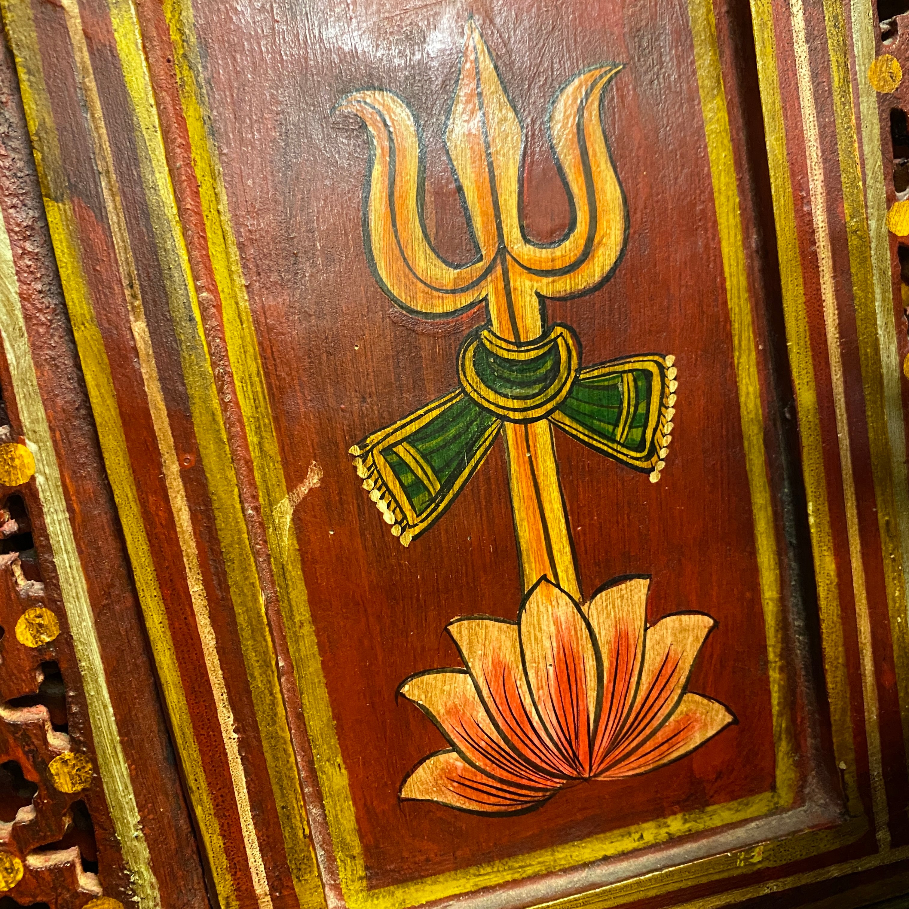 Hand Carved, Hand Painted Wooden Divider - Vintage India NYC