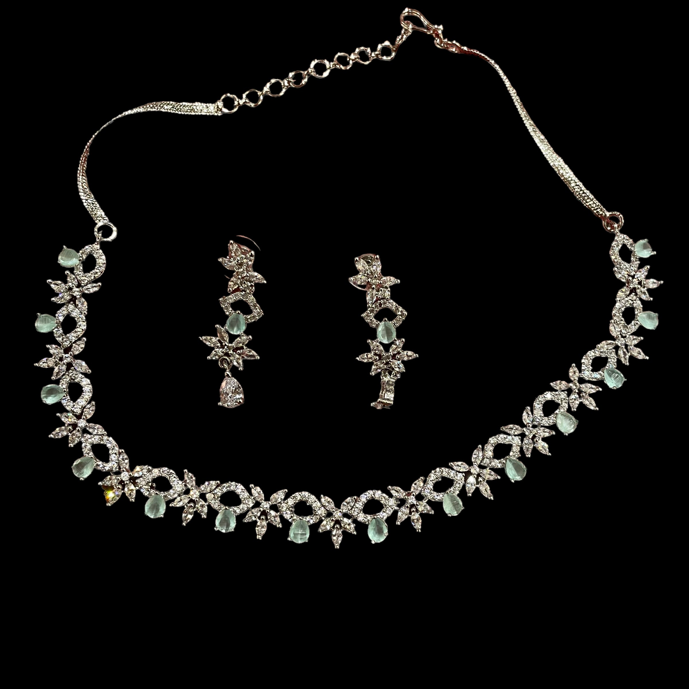 AH Silver White Stone Necklace Sets - Vintage India NYC