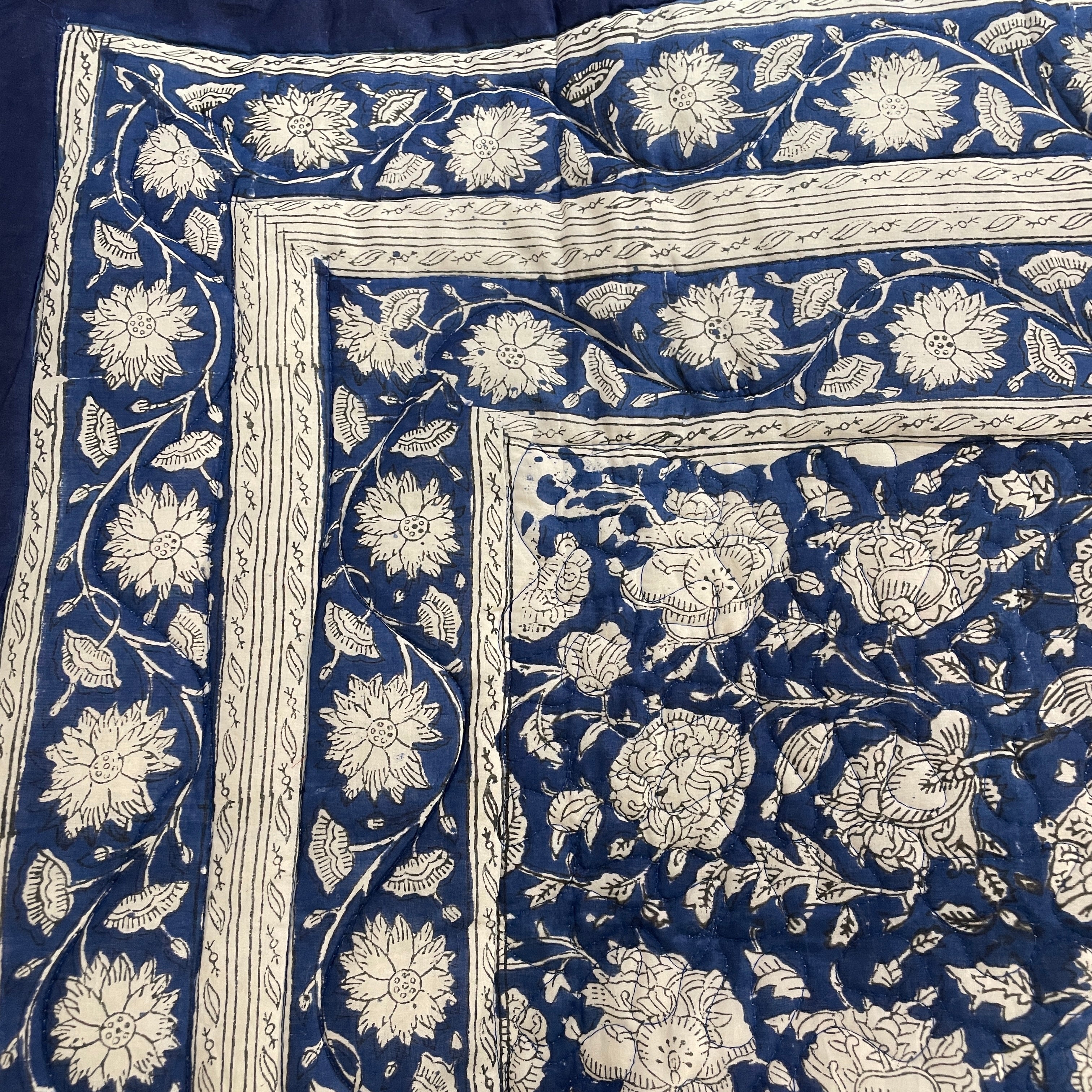 Blue & White floral Queen Quilt - Vintage India NYC