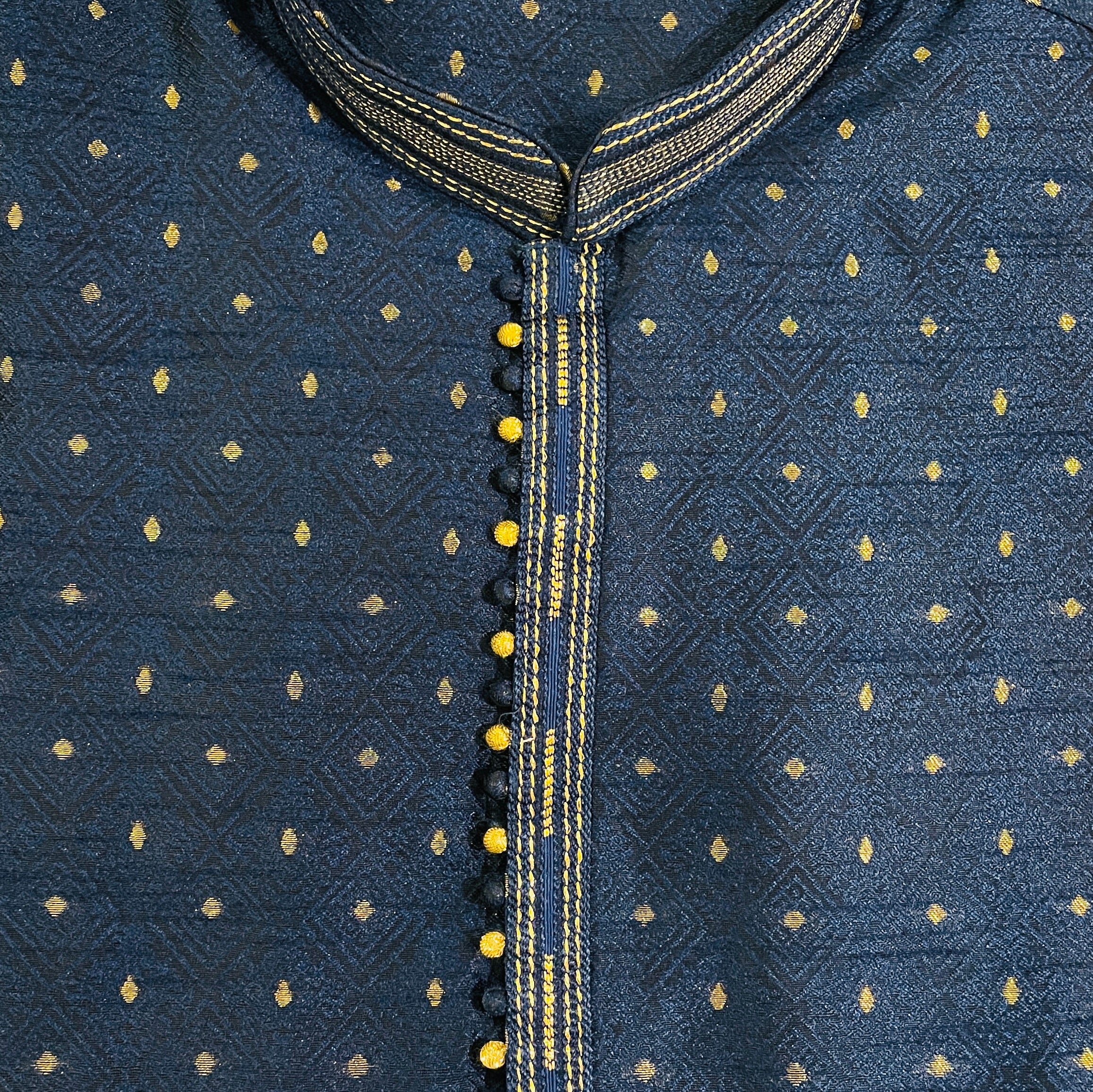 YD Navy Diamond Brocade Kurta - Vintage India NYC