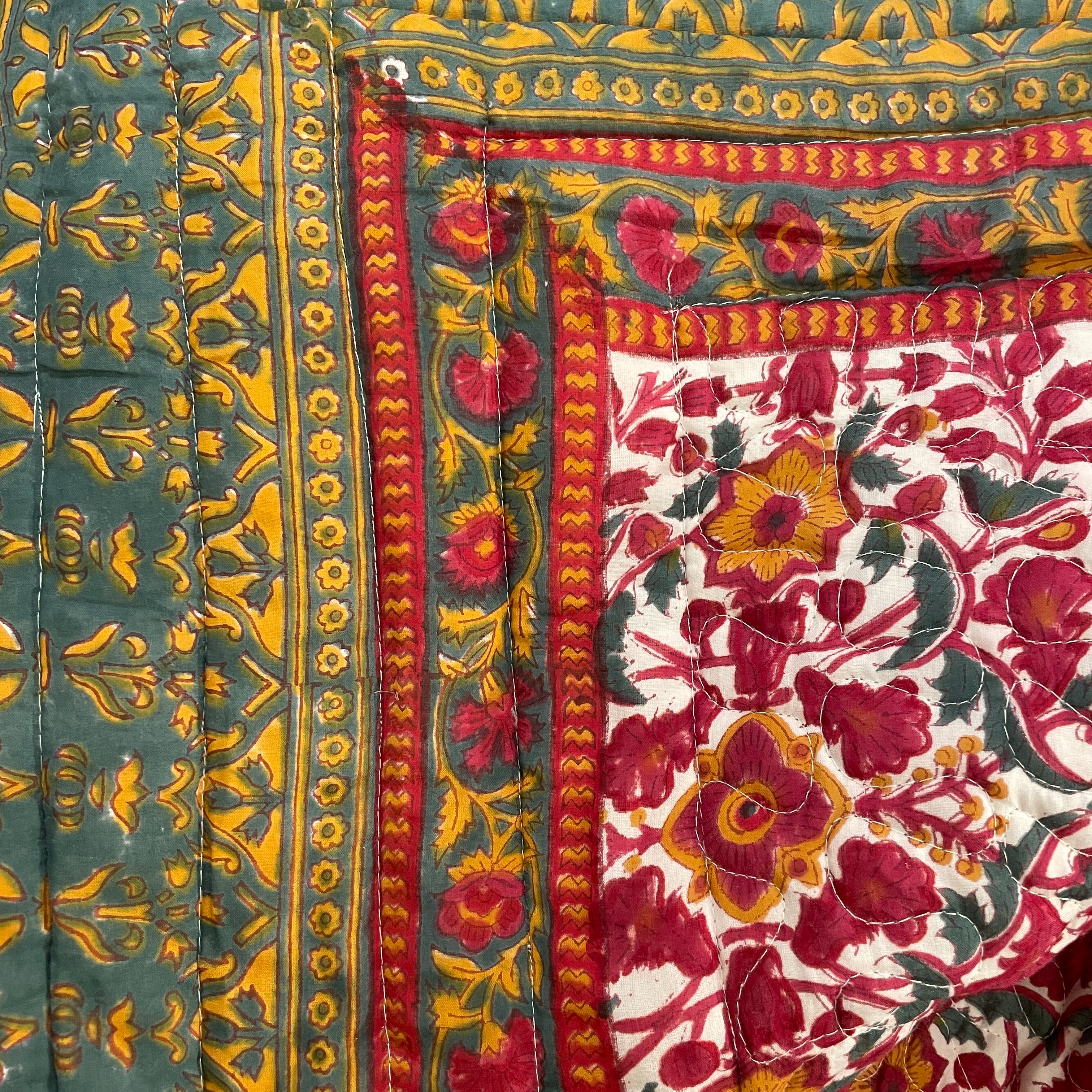 Forest & Red floral Queen Quilt - Vintage India NYC