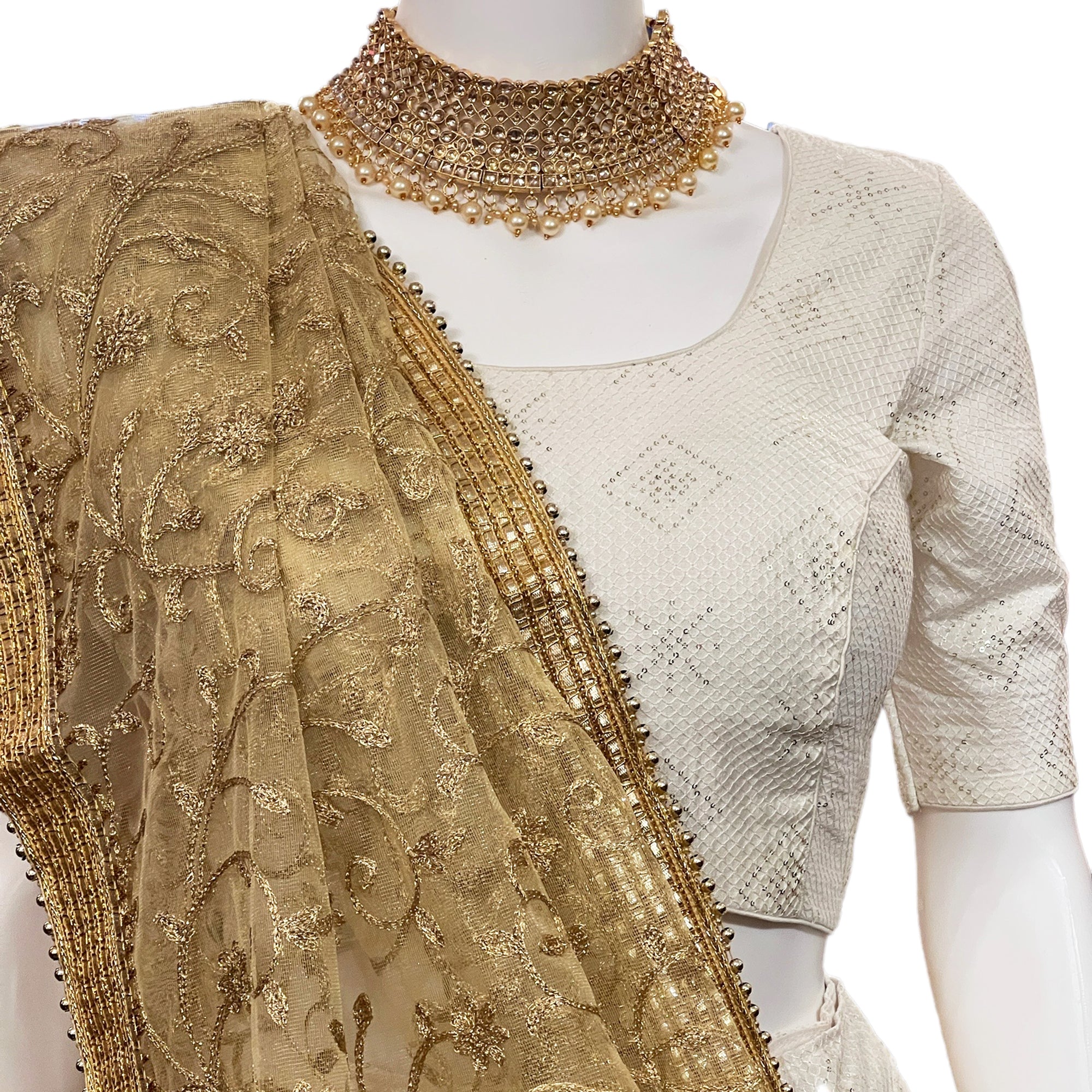 YD Ivory Sequin Embroidered Fabric Lehenga Set - Vintage India NYC