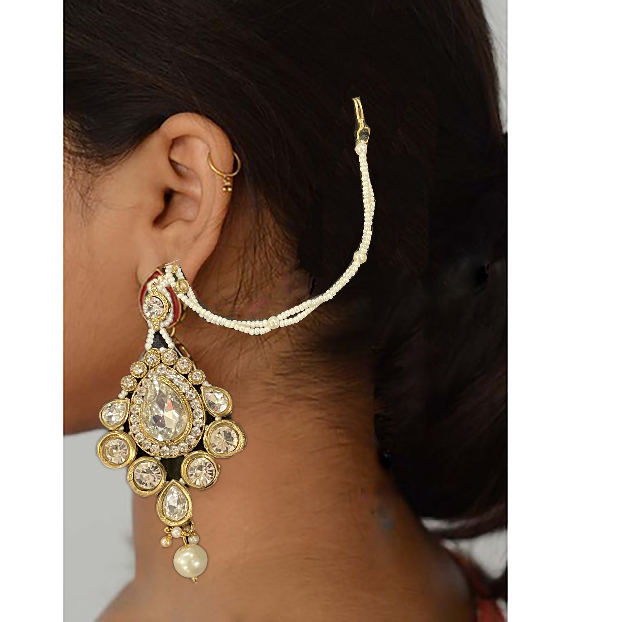 White Stone Kashmiri Earrings - Vintage India NYC