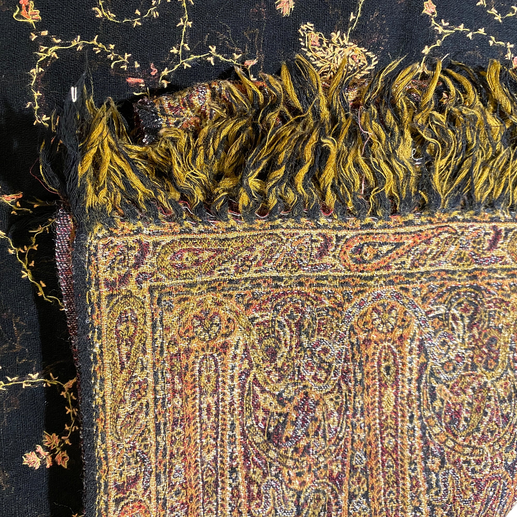 Black Kashmiri Woolen Shawl - Vintage India NYC