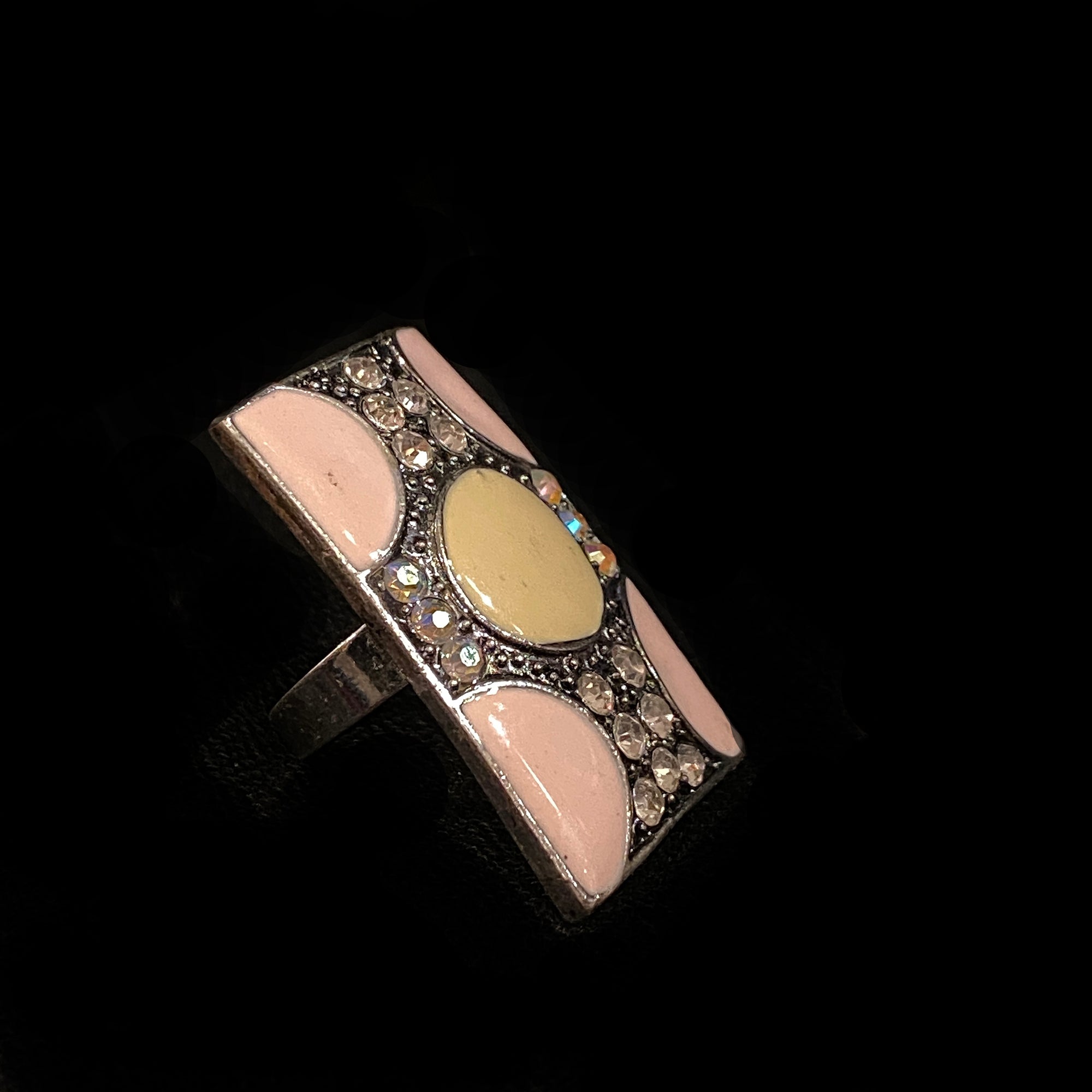Pink Rectangle Cocktail Ring - Vintage India NYC