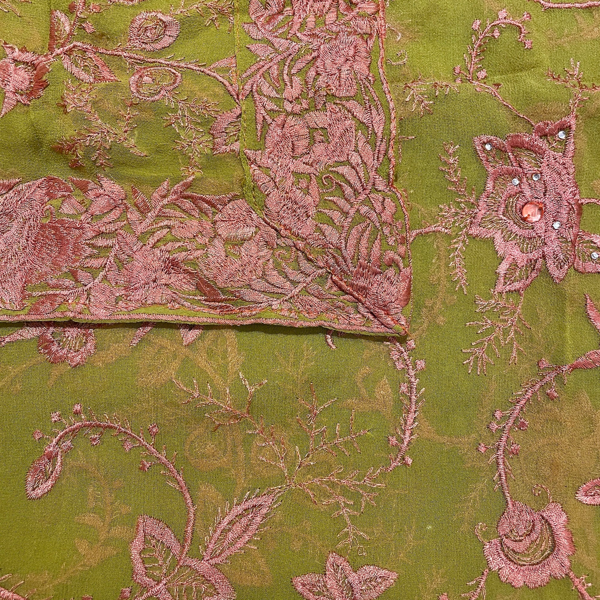Vintage Lime & Copper Silk Dupatta Scarf - Vintage India NYC