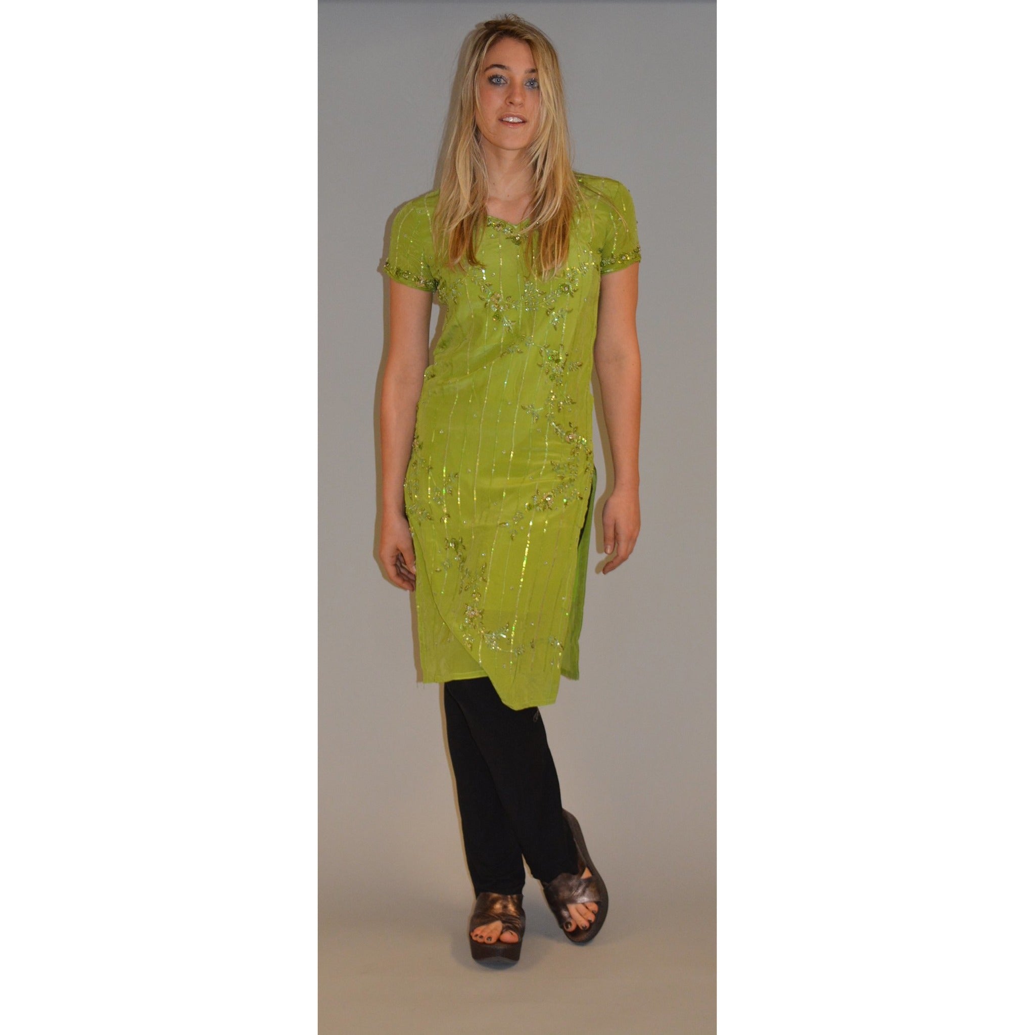 Lime green tunic dress - Vintage India NYC