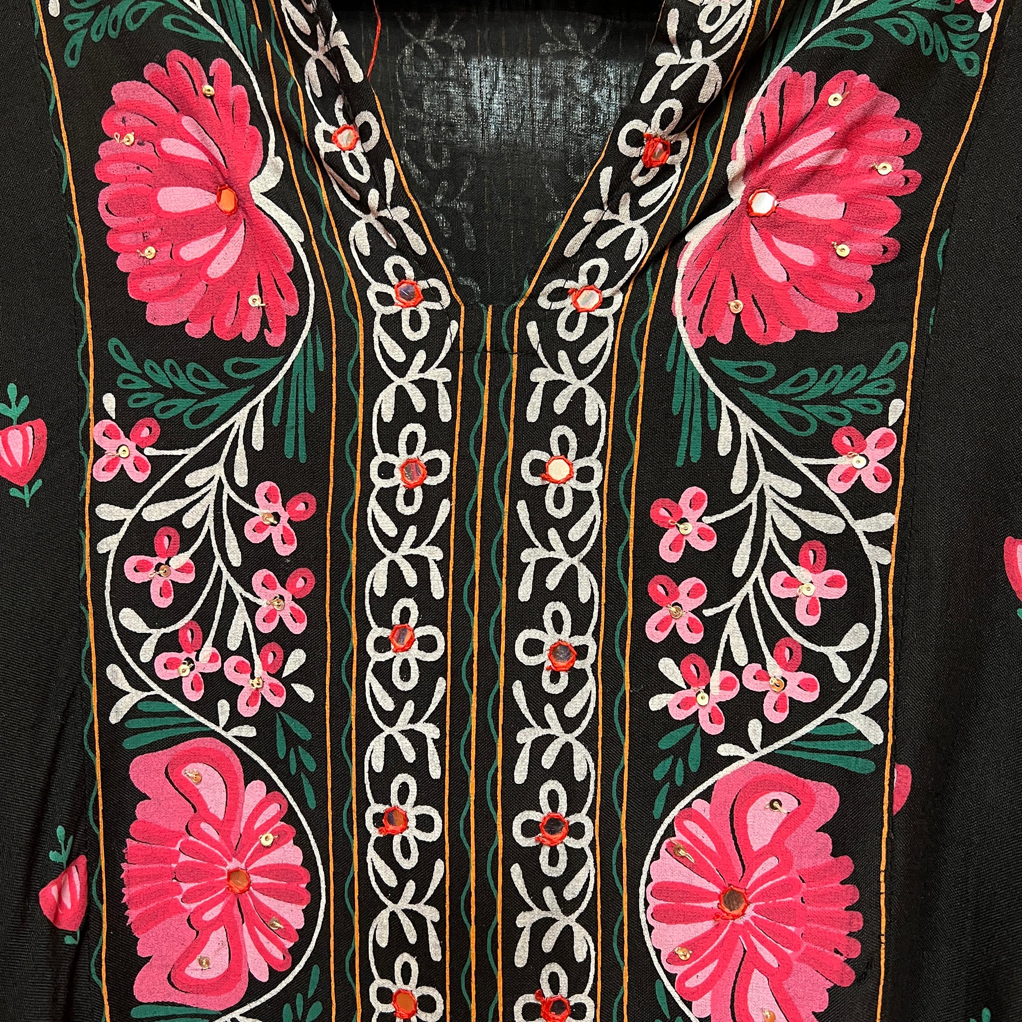 Black Printed Long Tunic - Vintage India NYC