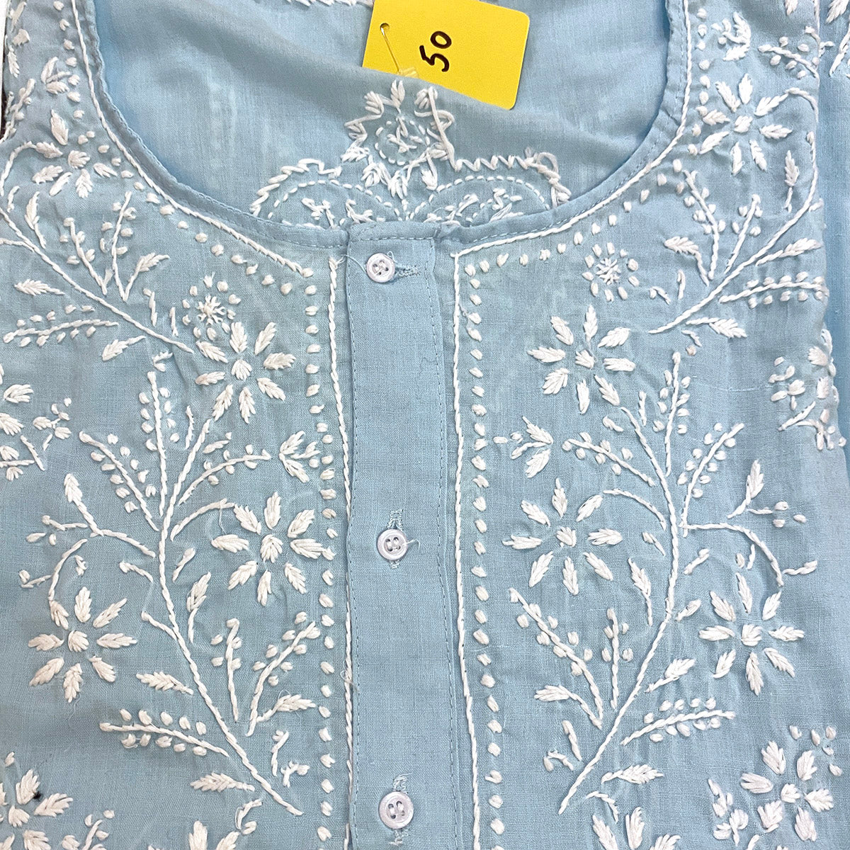 AR 3 Button Embroidered Cotton Tunic Kurti - Vintage India NYC