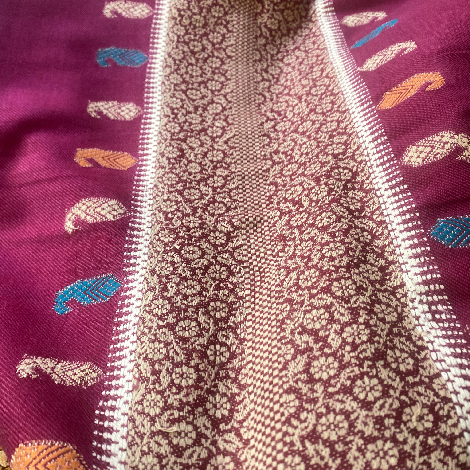 Vintage Magenta Wool Shawl-506 - Vintage India NYC