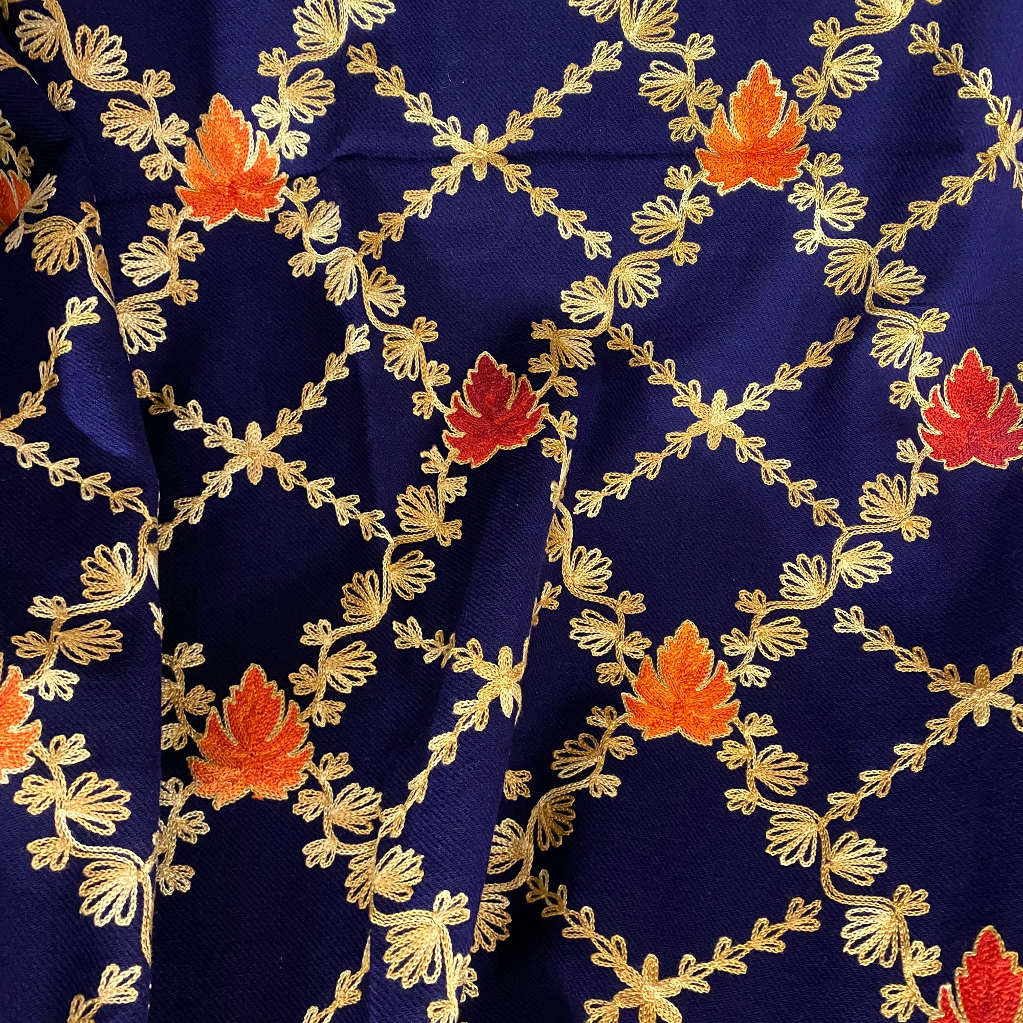 Navy Embroidered Shawls - 2 Styles - Vintage India NYC